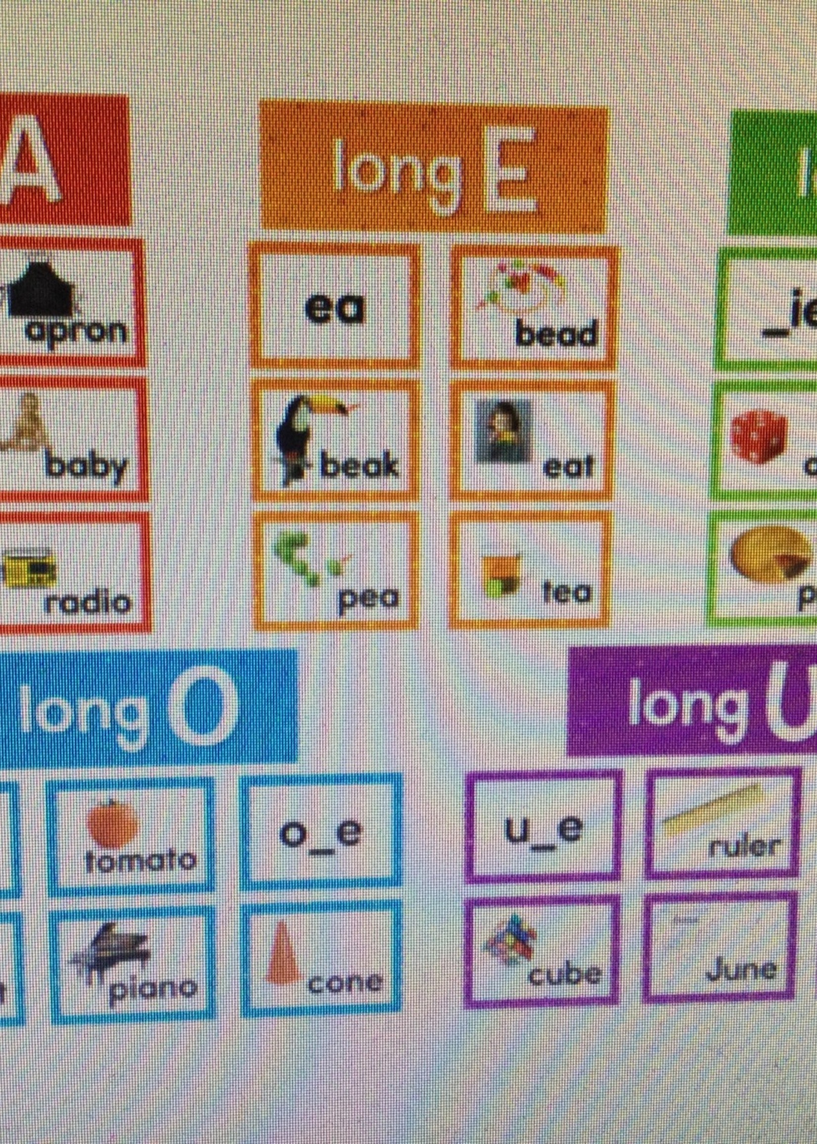 Long Vowel Pocket Chart Cards