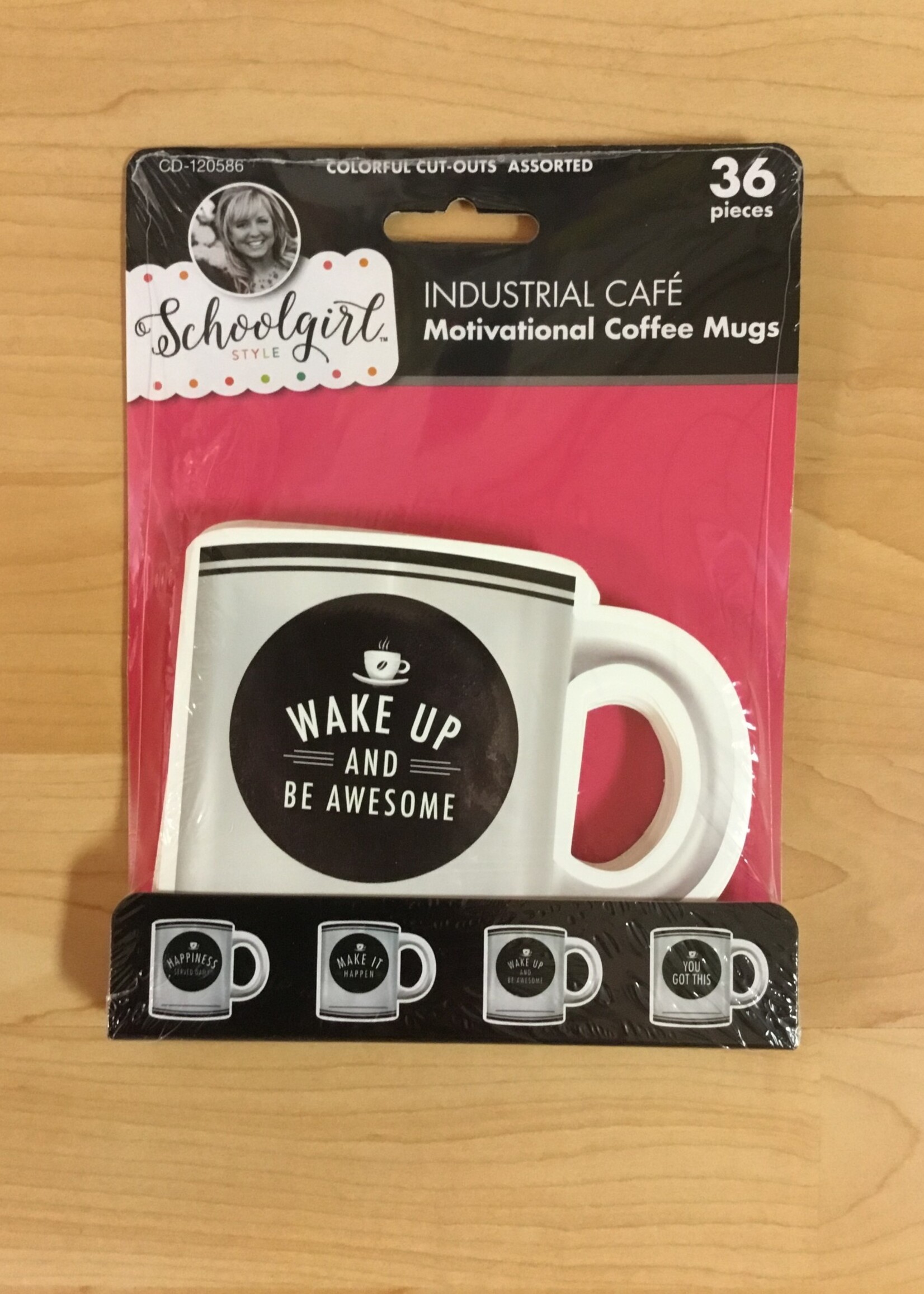 Schoolgirl Style Industrial Cafe Motivational Coffee Mugs Cutout 36pc