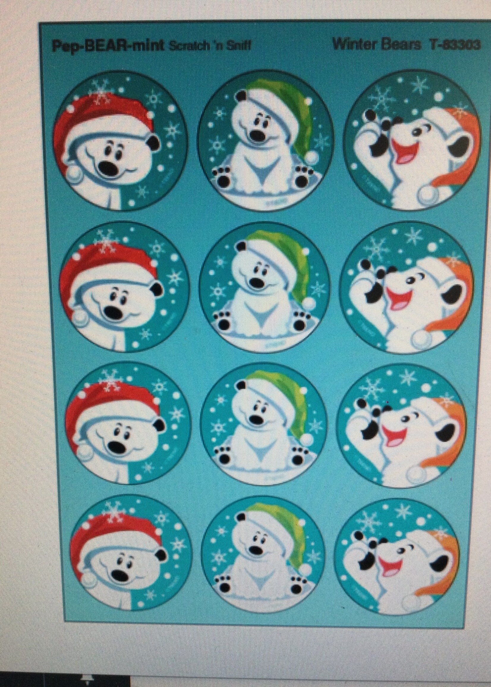 Winter Bears Pep-BEAR-mint Scratch 'n Sniff Stickers  48pc