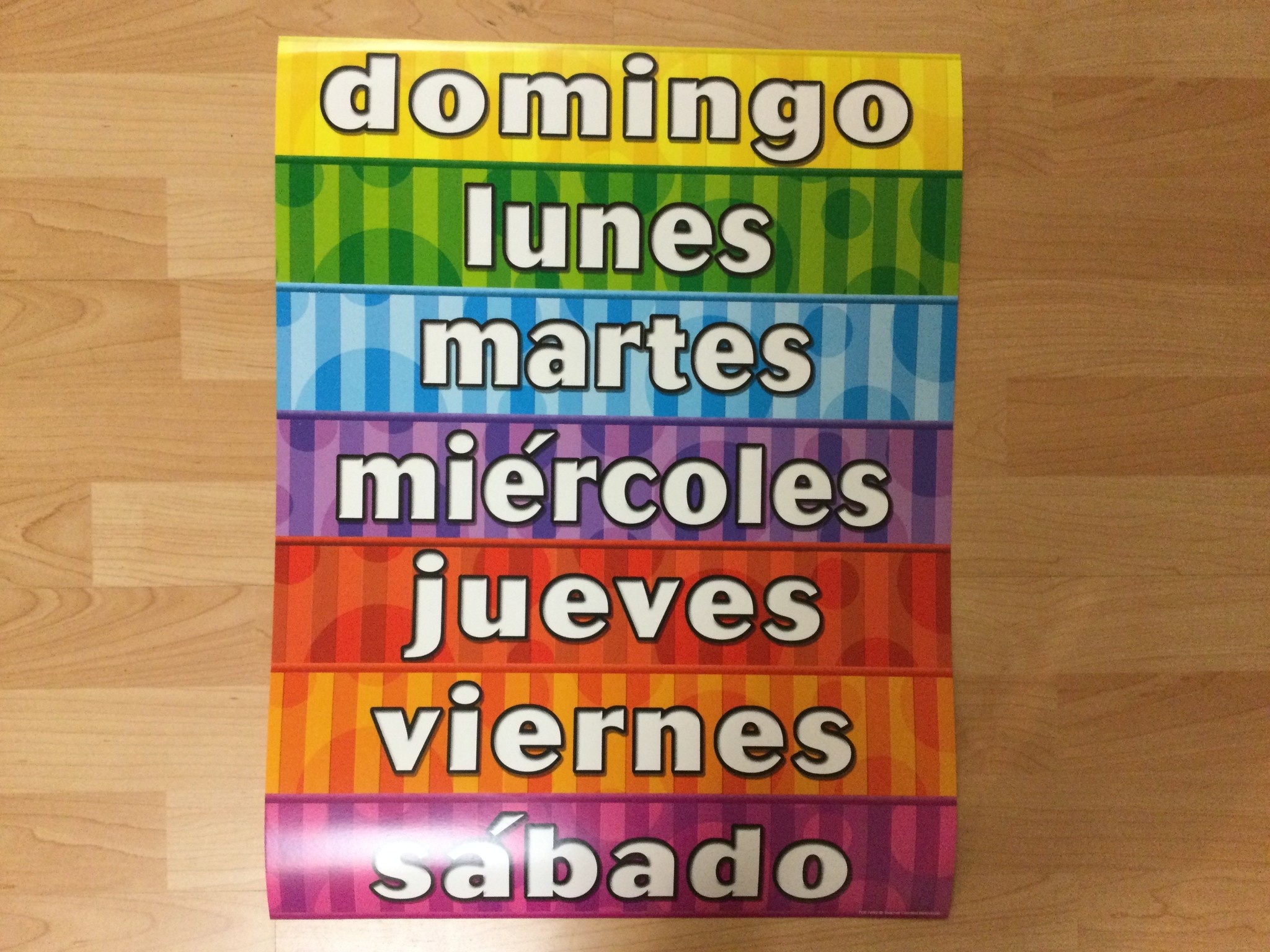 Spanish Days Of The Week Chart School Spot