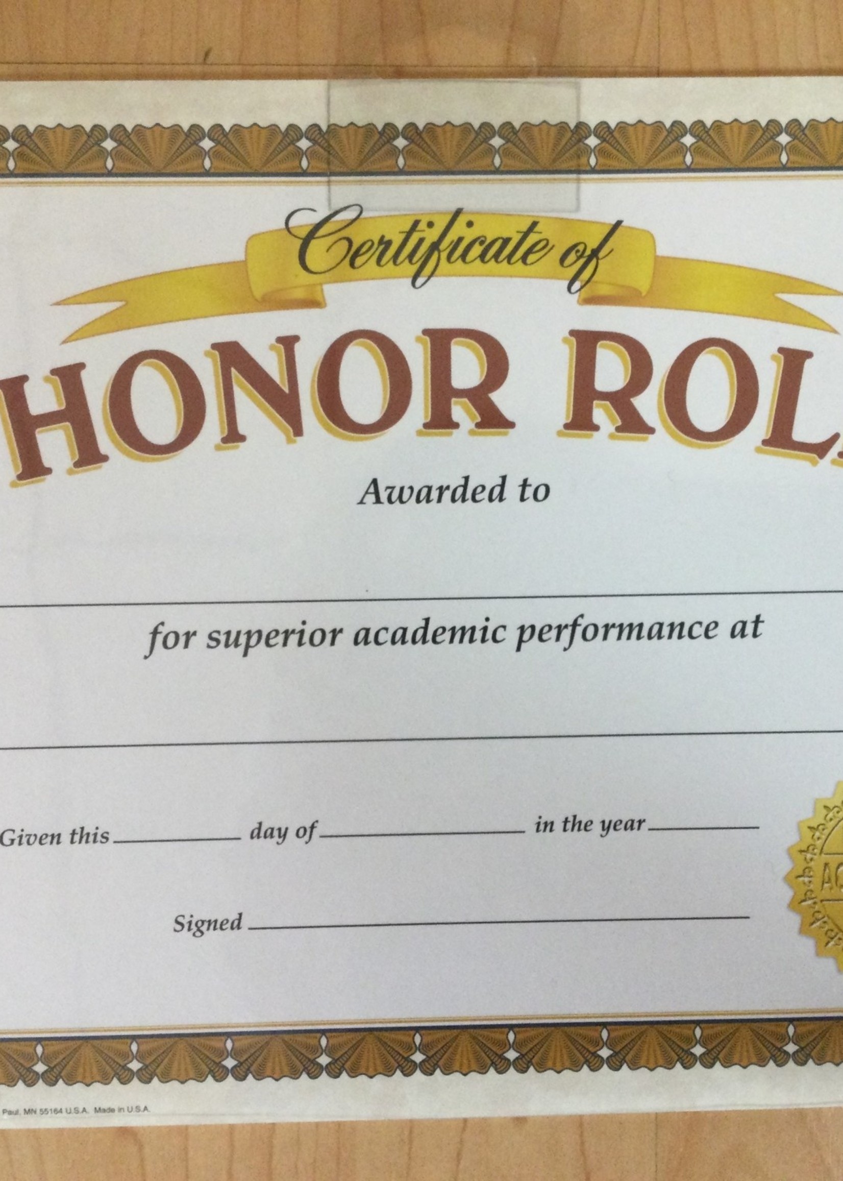 Certificate of Honor Roll
