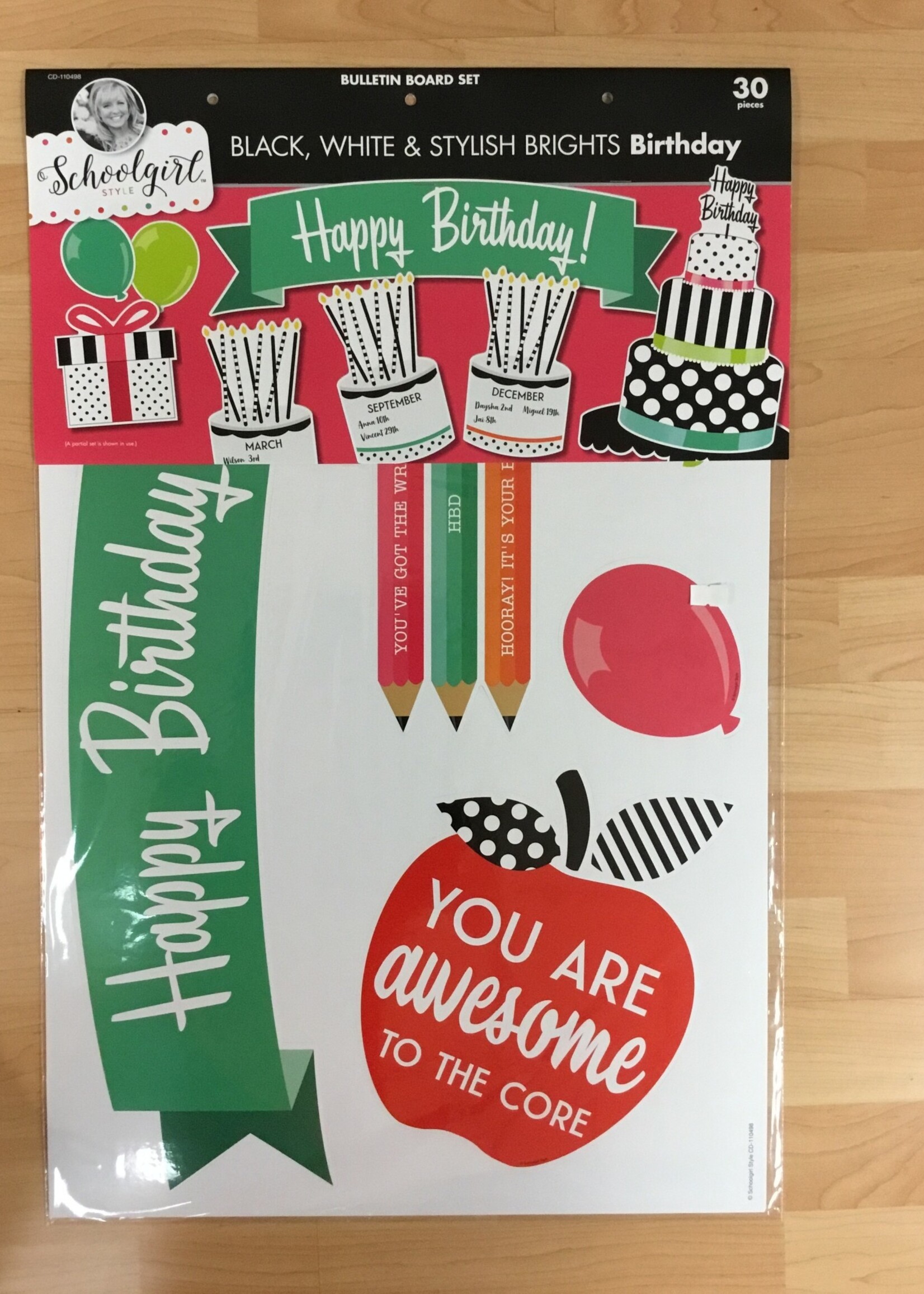 Schoolgirl Style Black. White, & Stylish Brights Birthday Bulletin Board