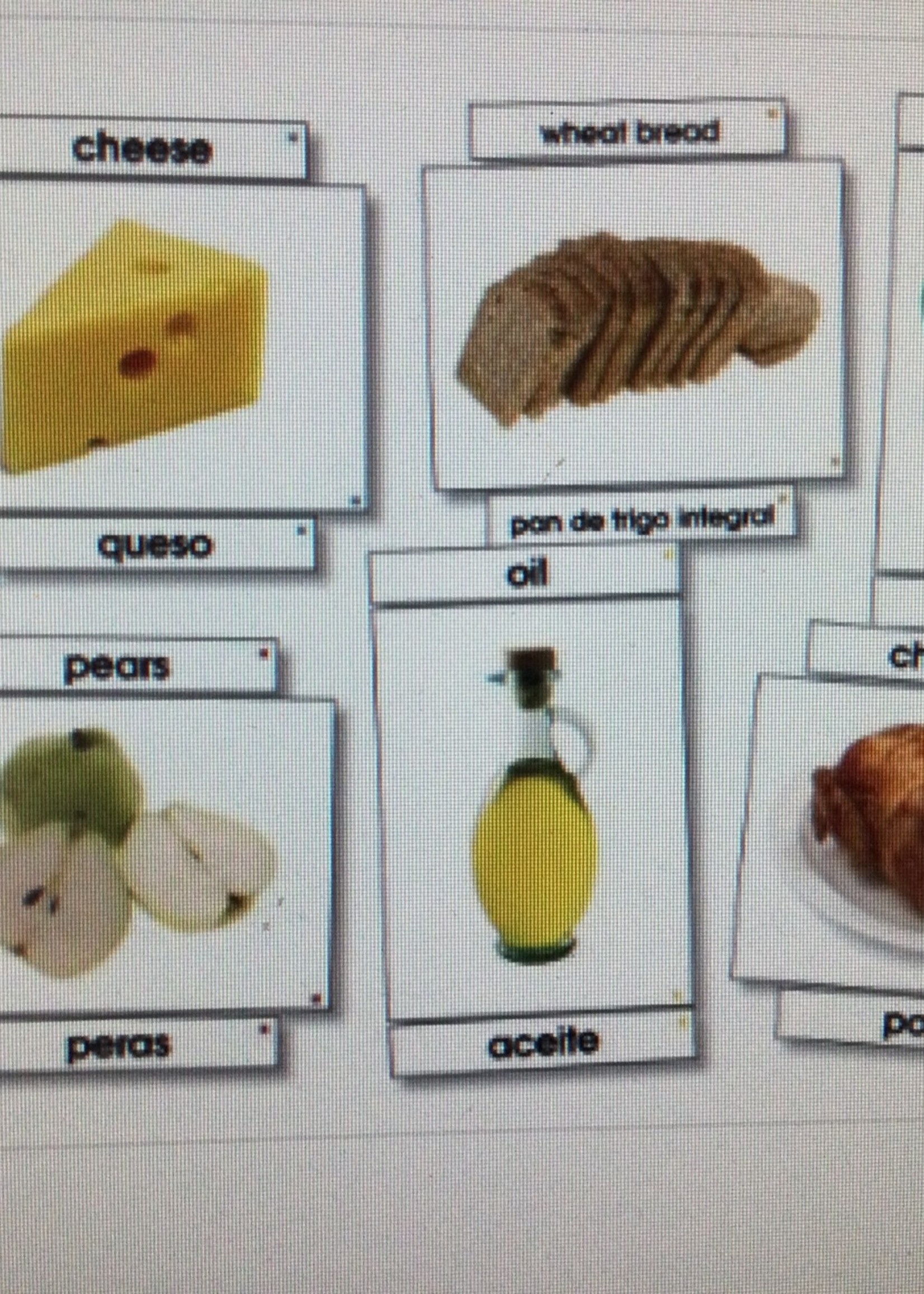 Food Photo Language Cards English/Spanish 56 sets