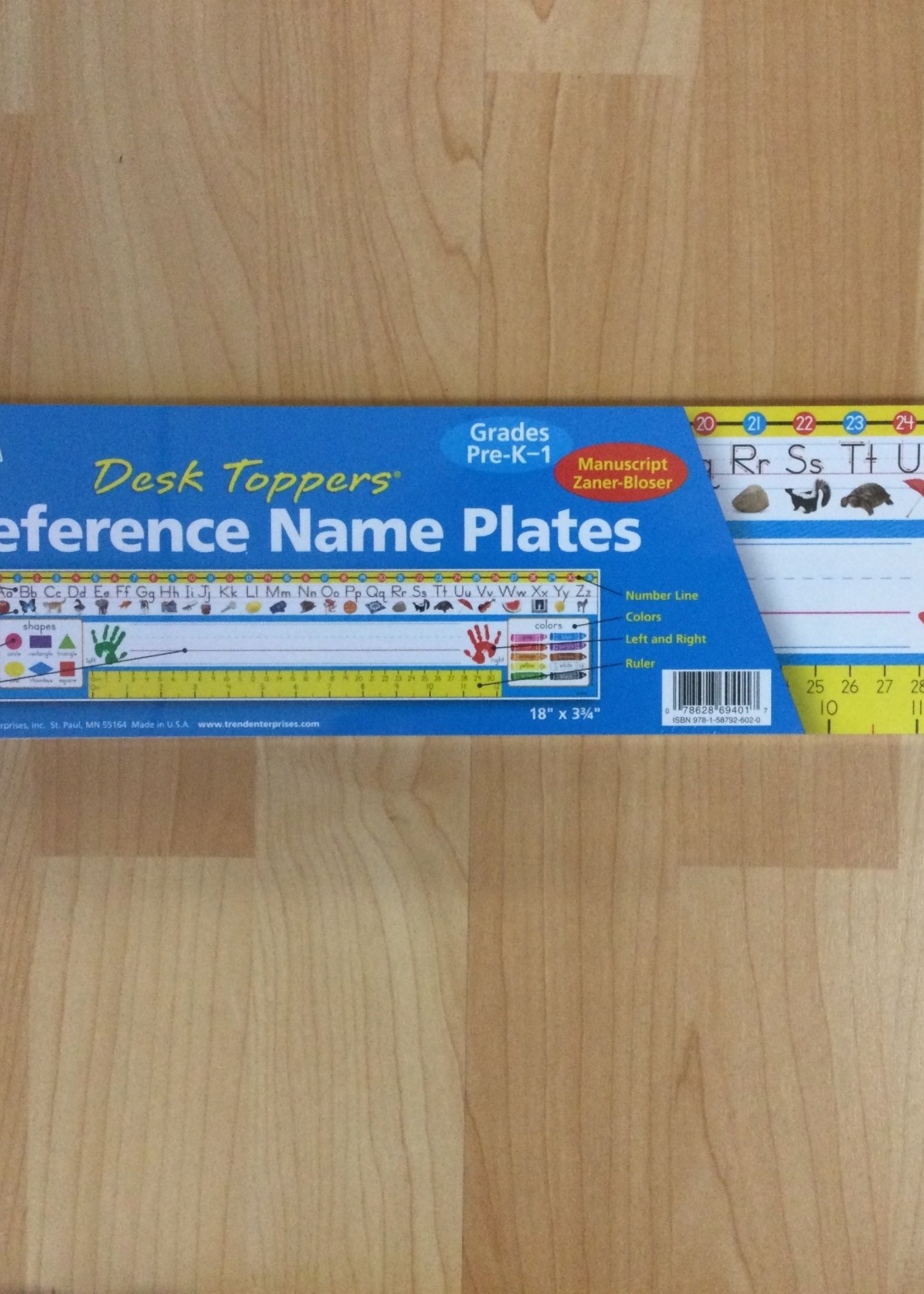Zaner Bloser Manuscript Nameplates Grades Pre-K-1