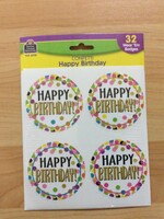 Confetti Happy Birthday Badges 32pc