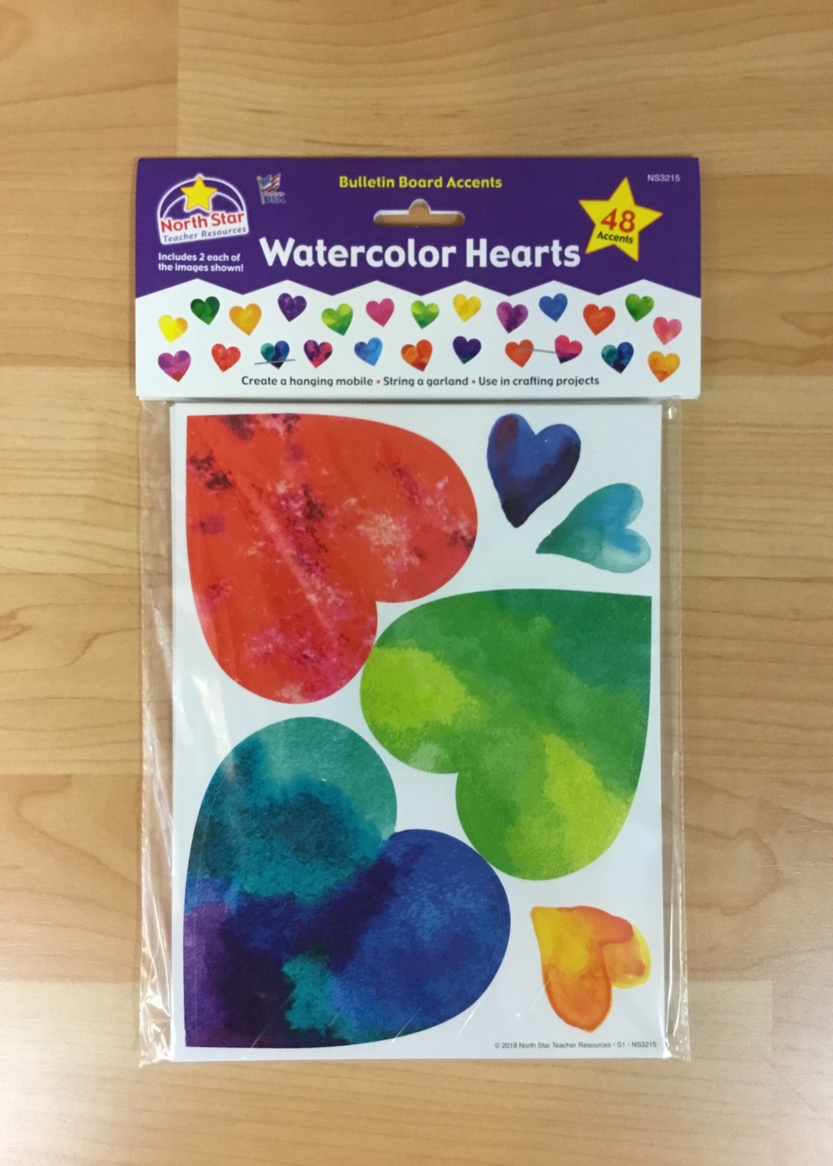 Watercolor Hearts Cutouts 48pc