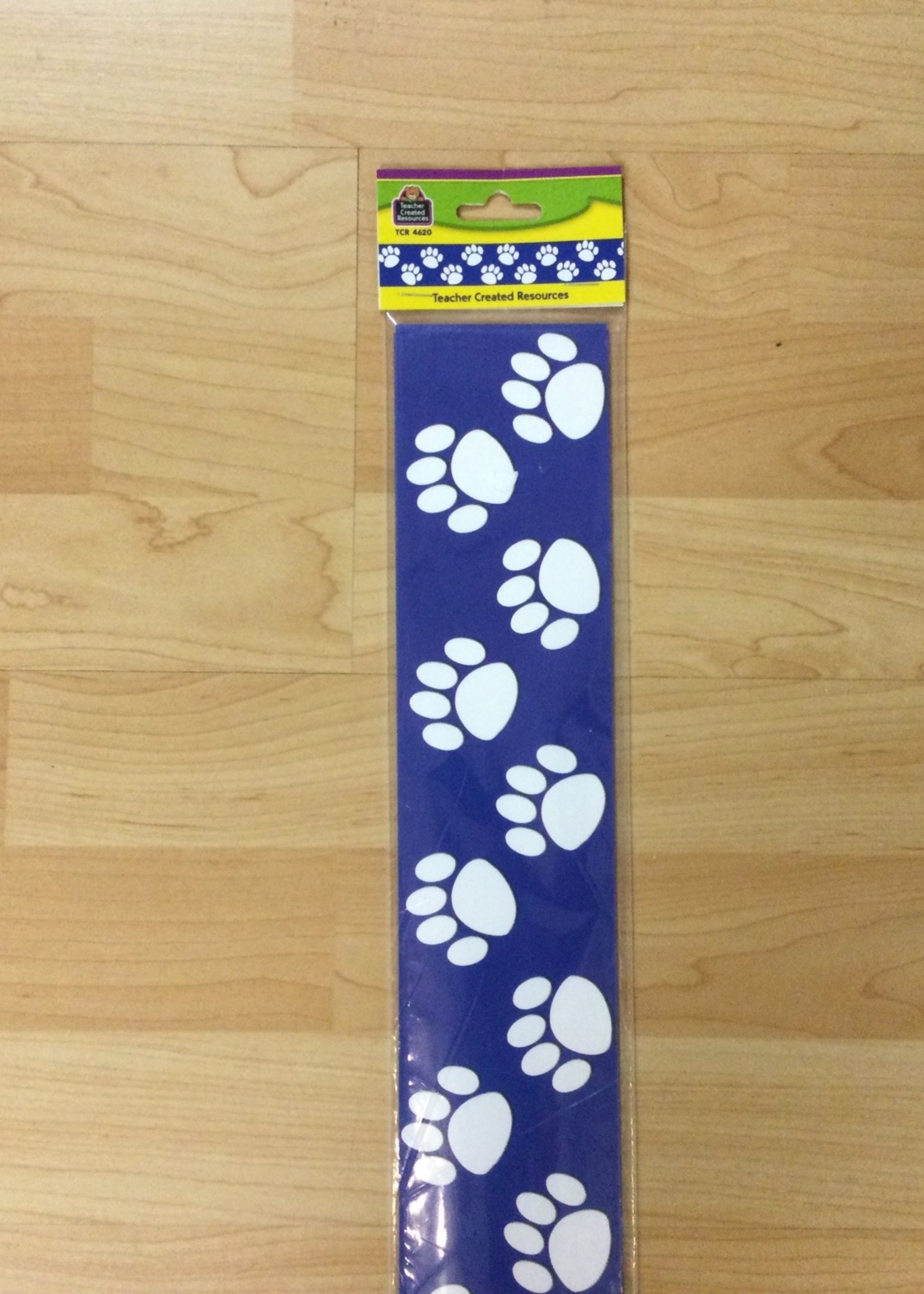White Paw Prints on Blue Border