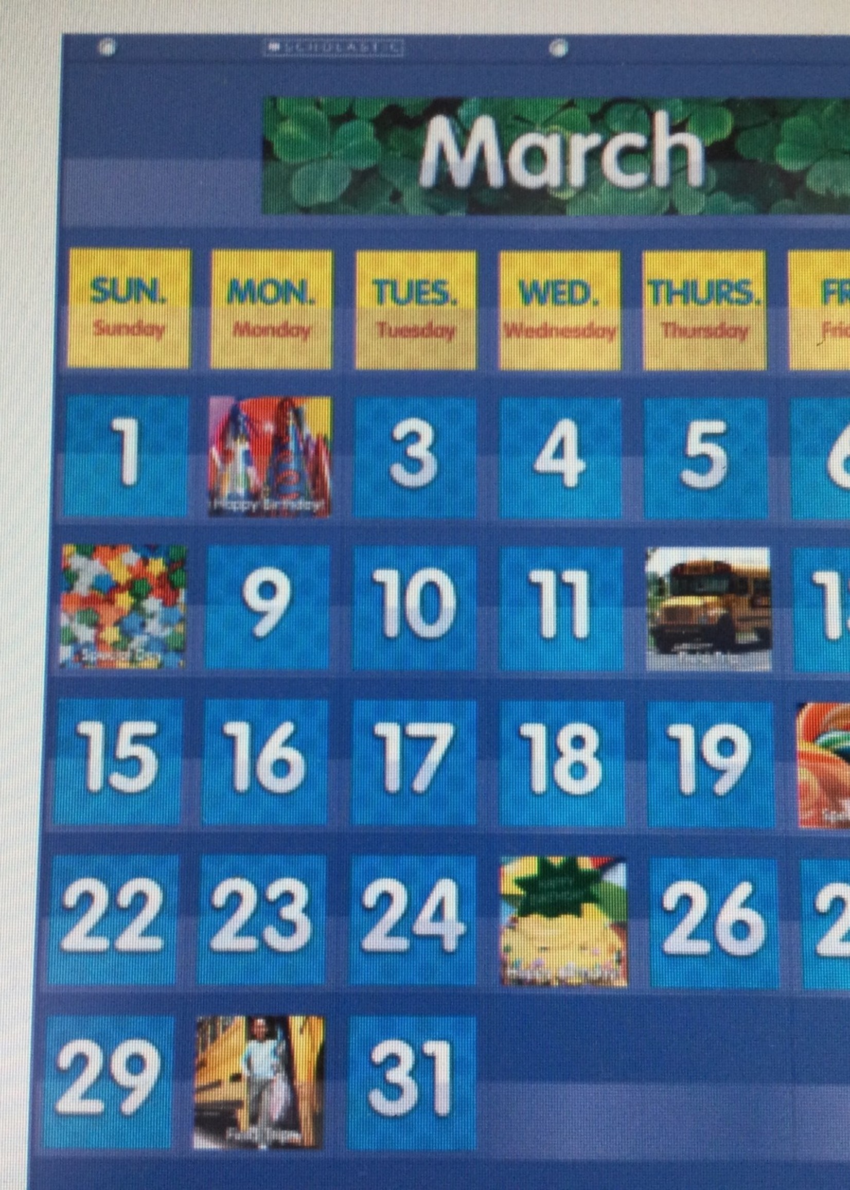 Monthly Calendar Pocket Chart Blue