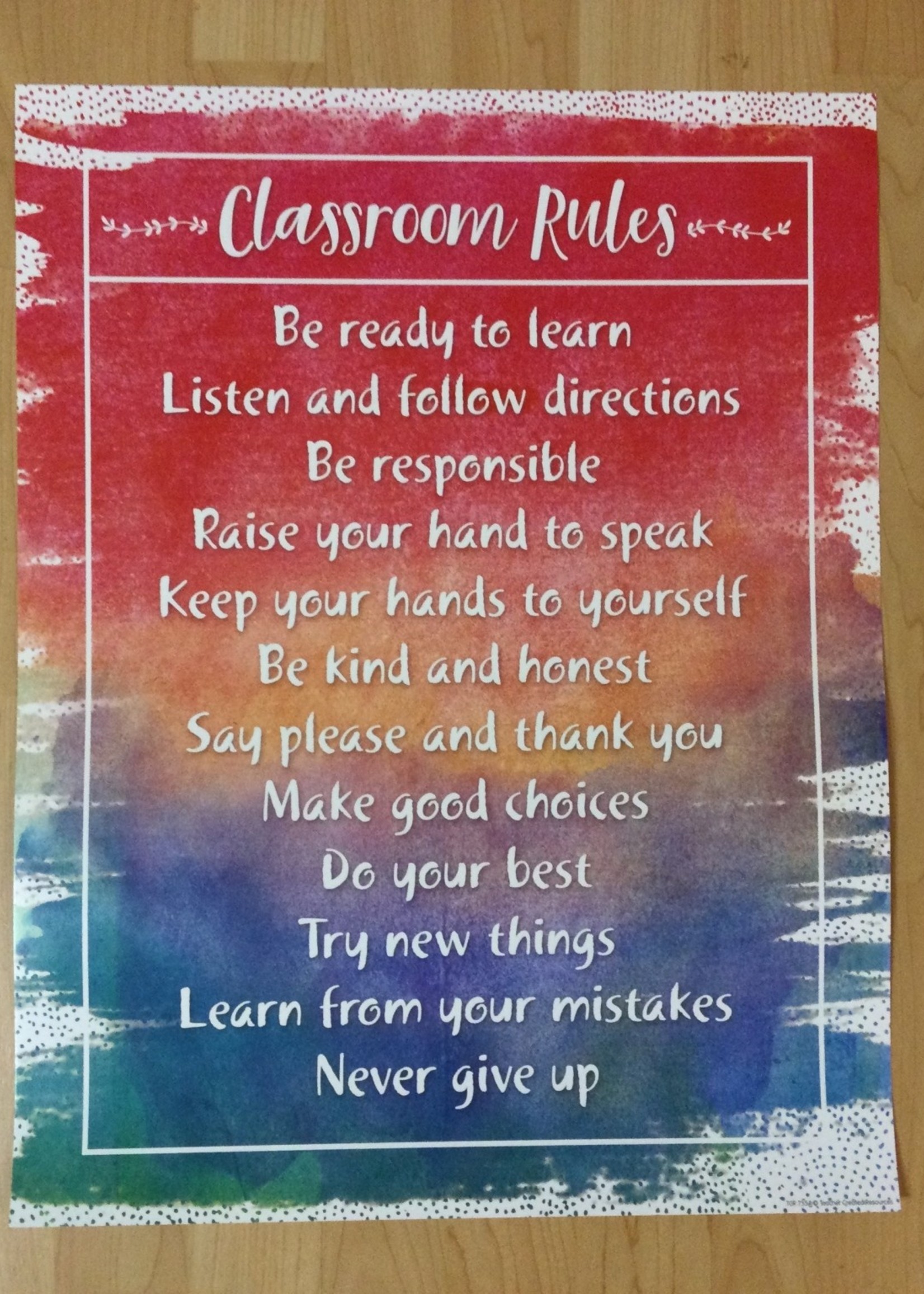 Watercolor Class Rules Chart