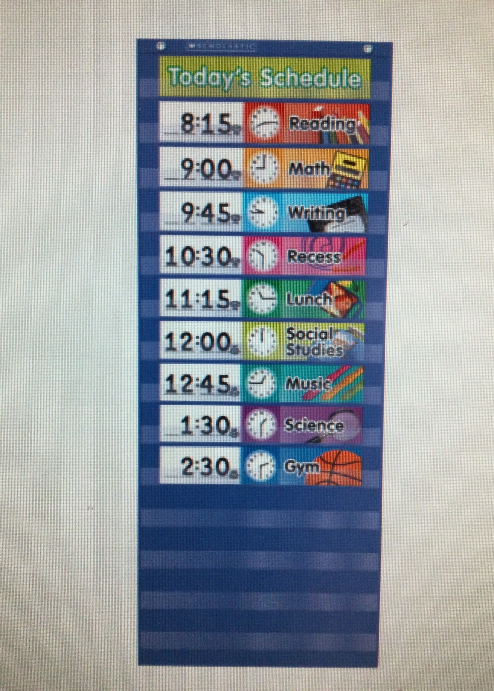 Daily Schedule 14 Pocket Chart Blue w/16 cards