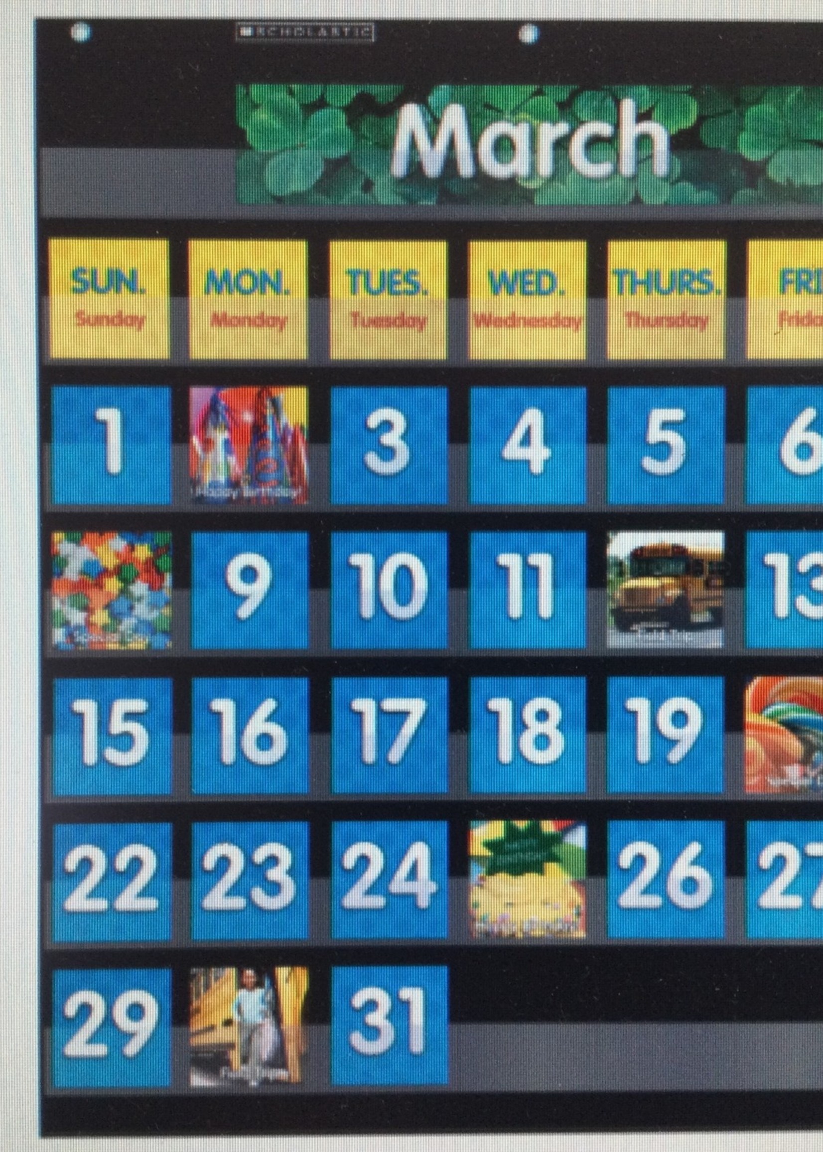 Monthly Calendar Pocket Chart Black