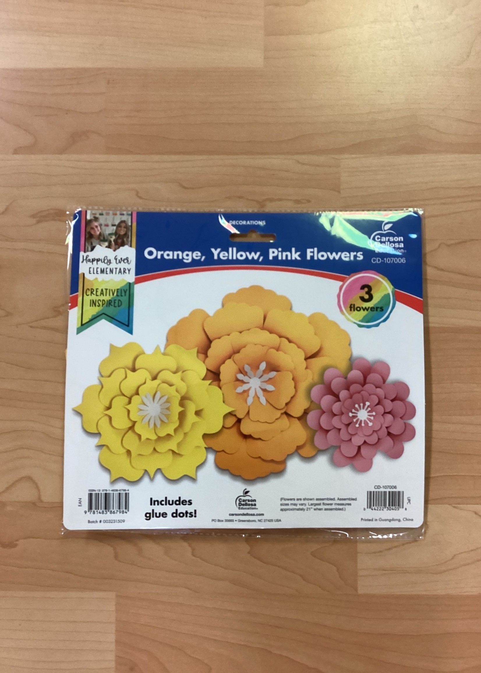 Orange, Yellow, Pink Flowers Dimensional Accent 3pc