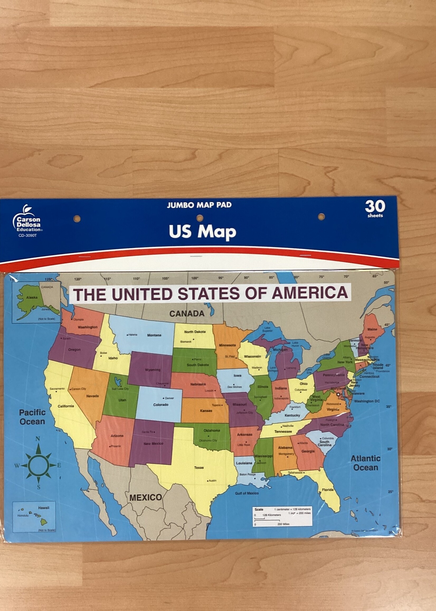 US Map Labeled Jumbo Pad 30 Sheets