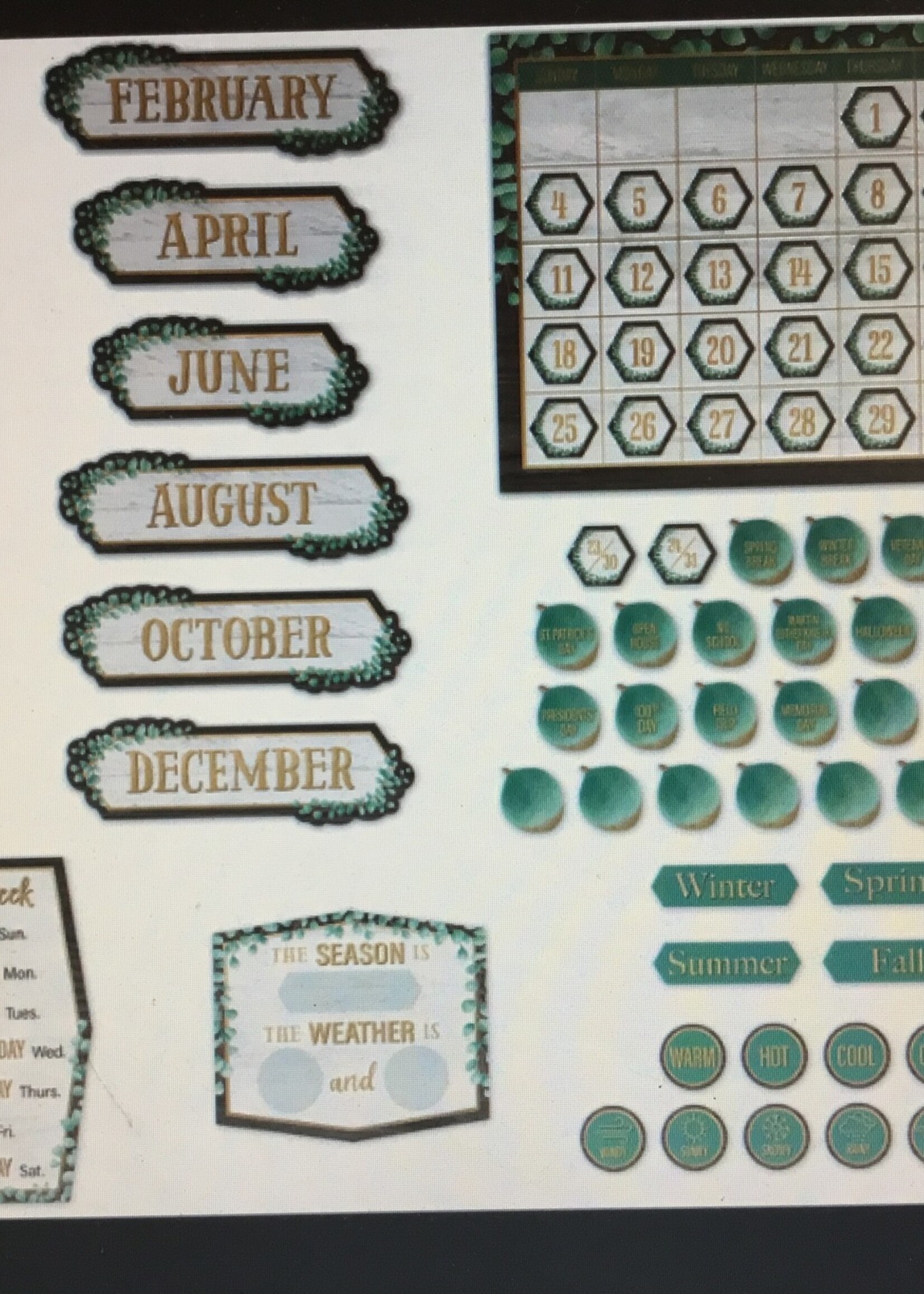Eucalyptus Calendar Bulletin Board  Set