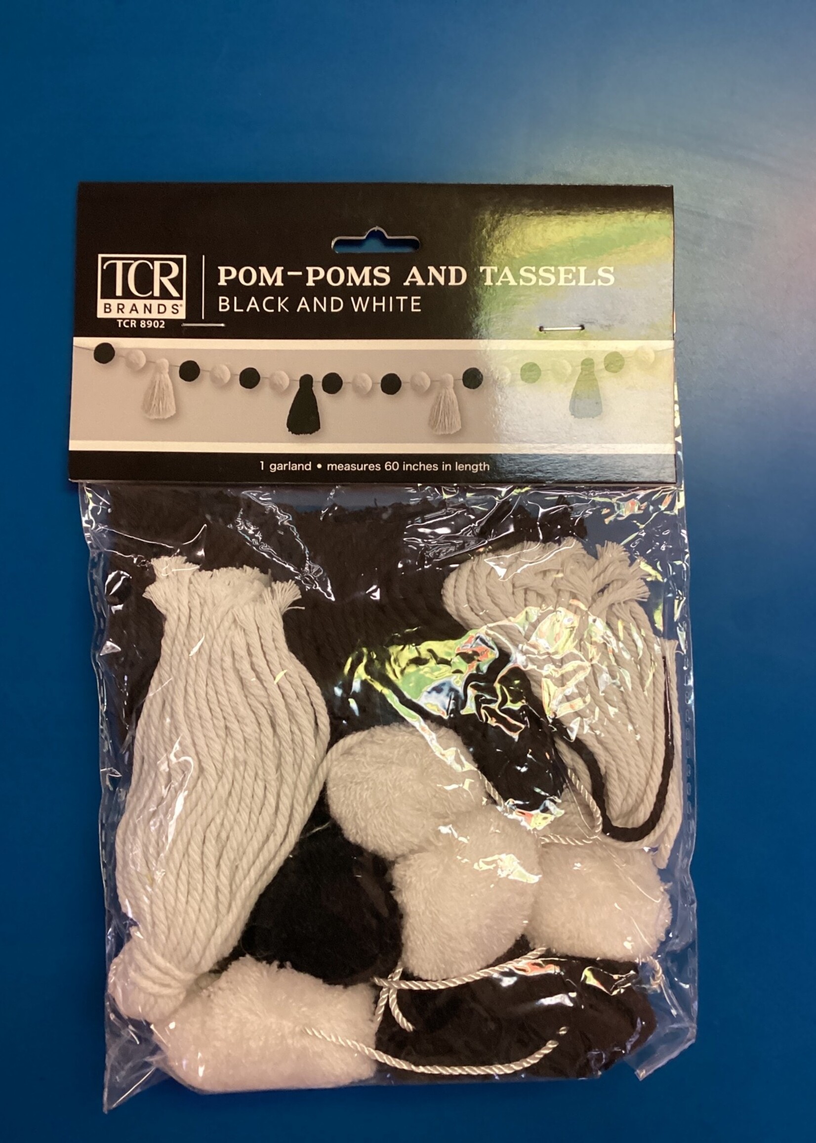 Black & White Pom Poms & Tassels 60"