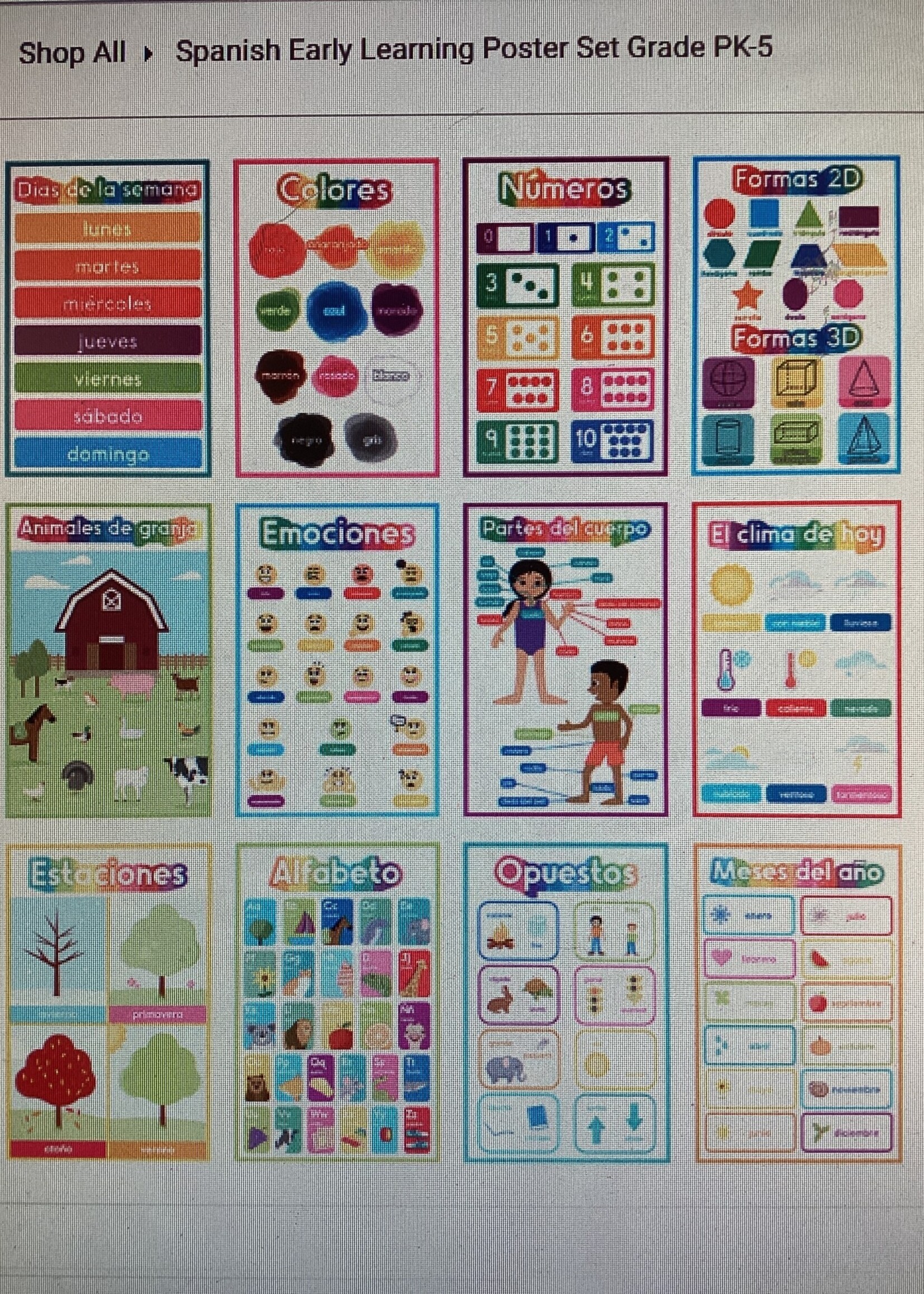 Spanish Early Learning Posters 12ct