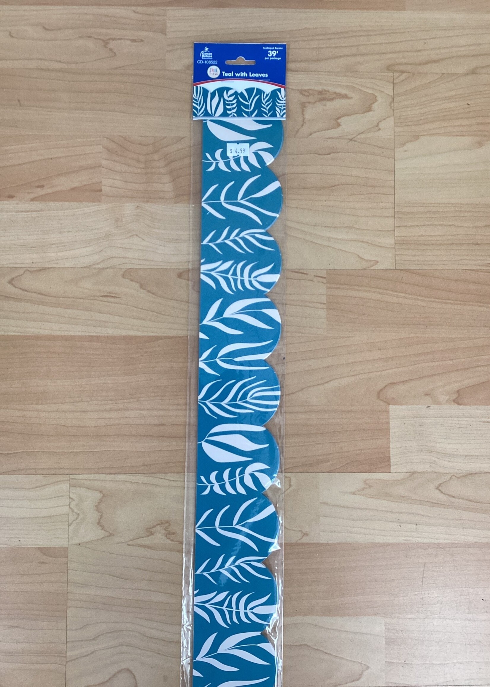 True to You Teal with Leaves Scalloped Border 39'