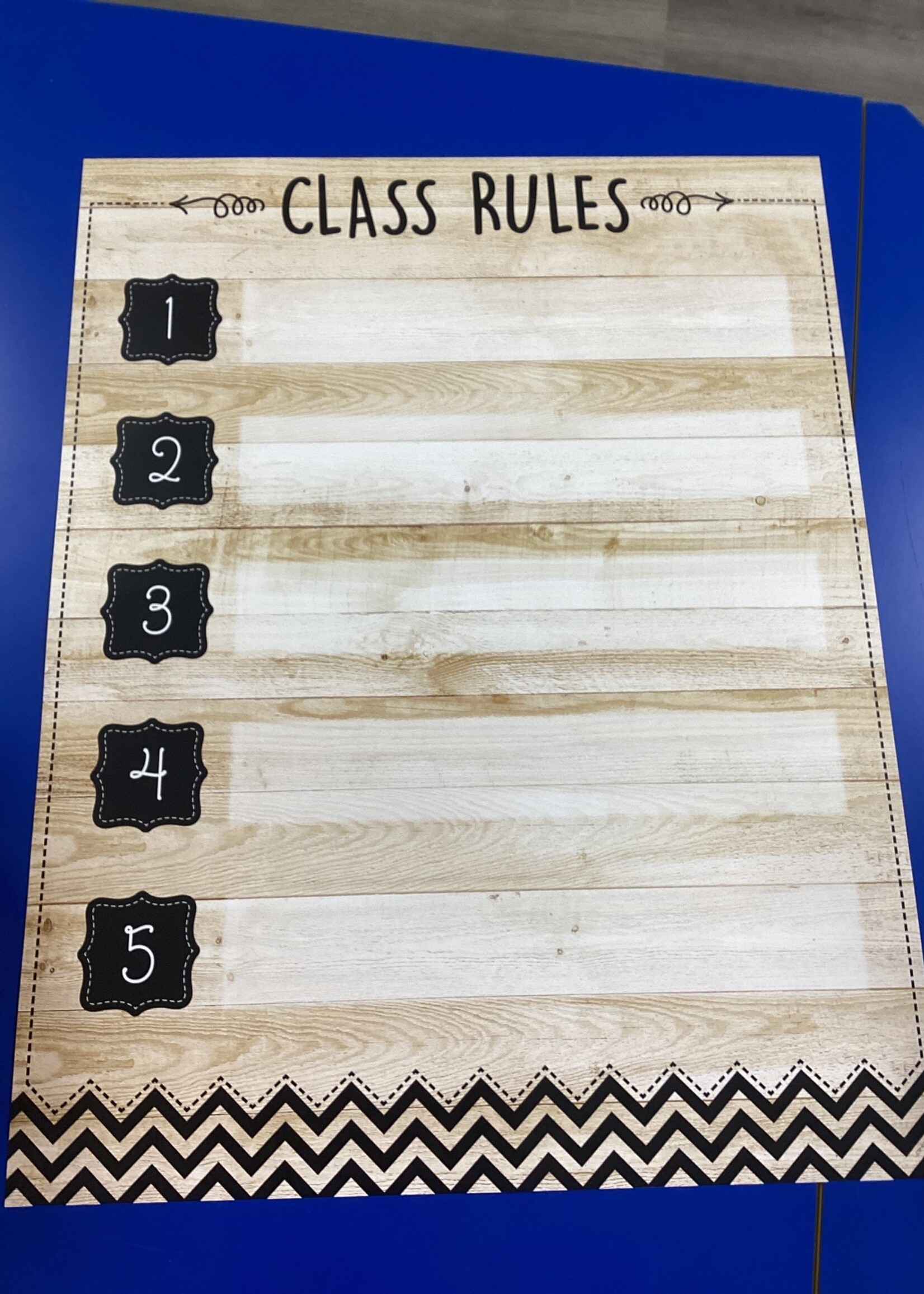 Black, White, and Wood Class Rules Chart