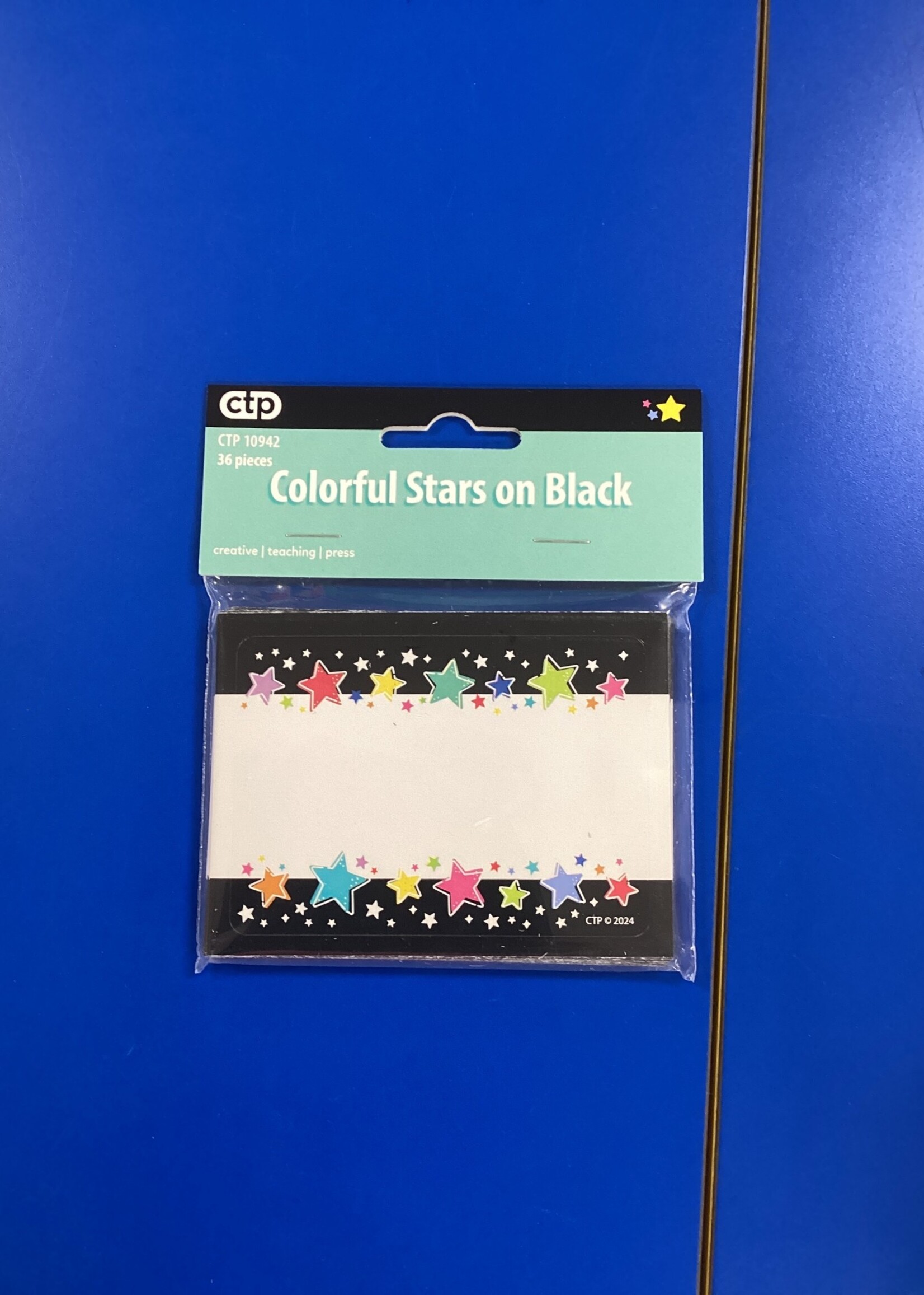 Star Bright Colorful Stars on Black Name Tags 36 pc