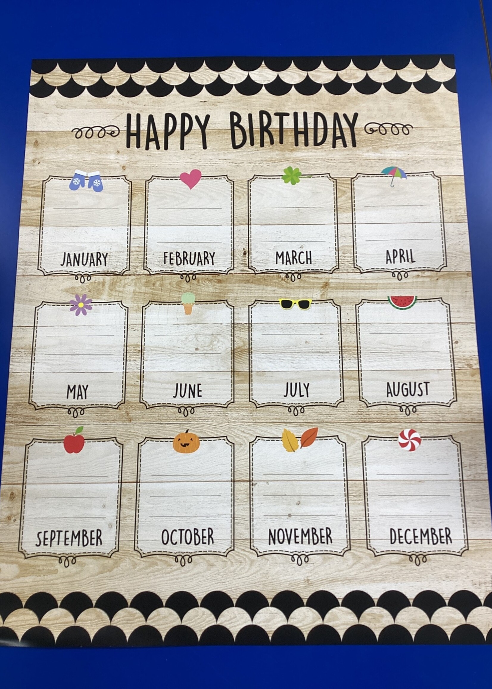 Black, White, and Wood Happy Birthday Chart