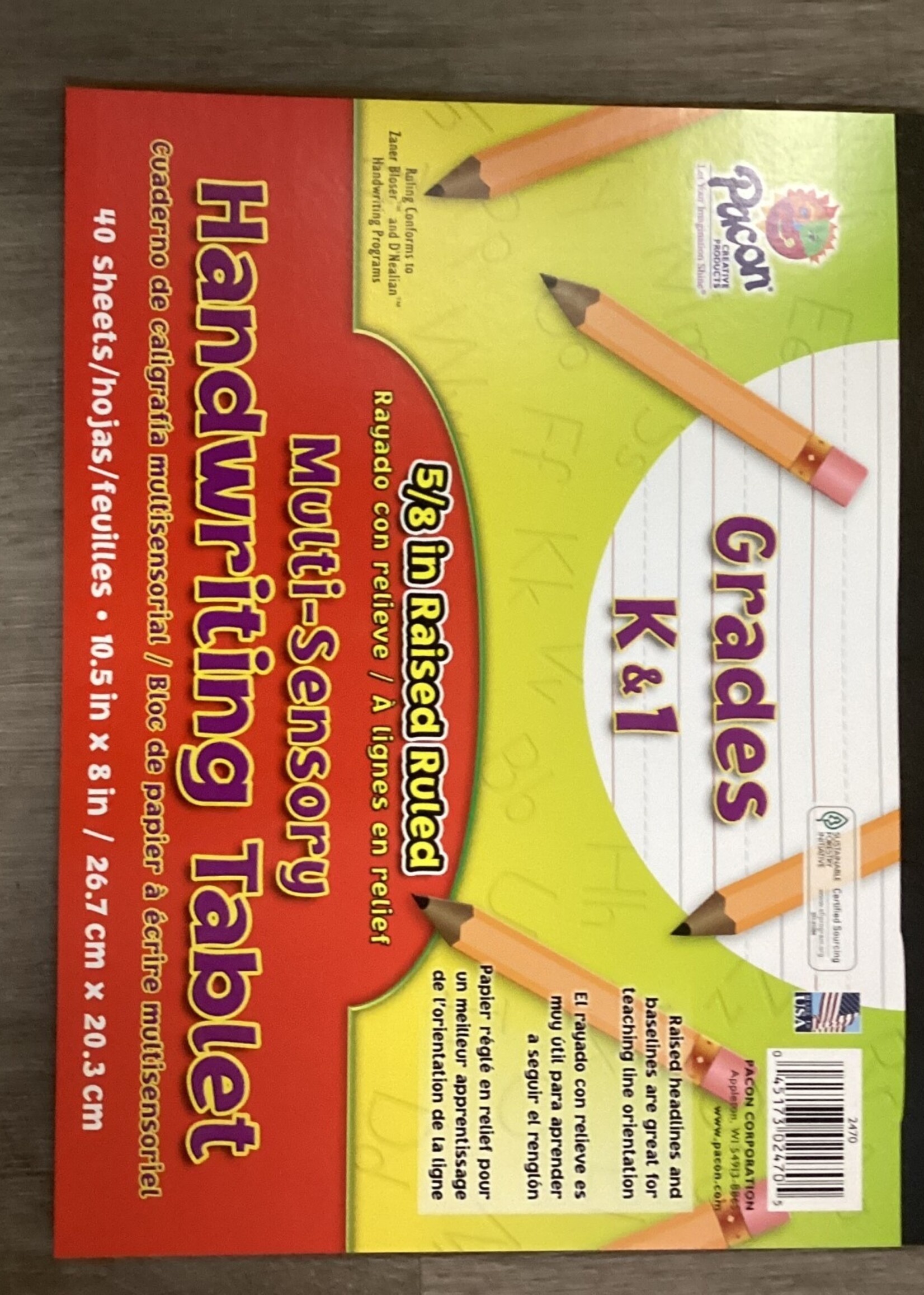 Multisensory Raised Ruled Tablet Gr.K-1 40 sheets