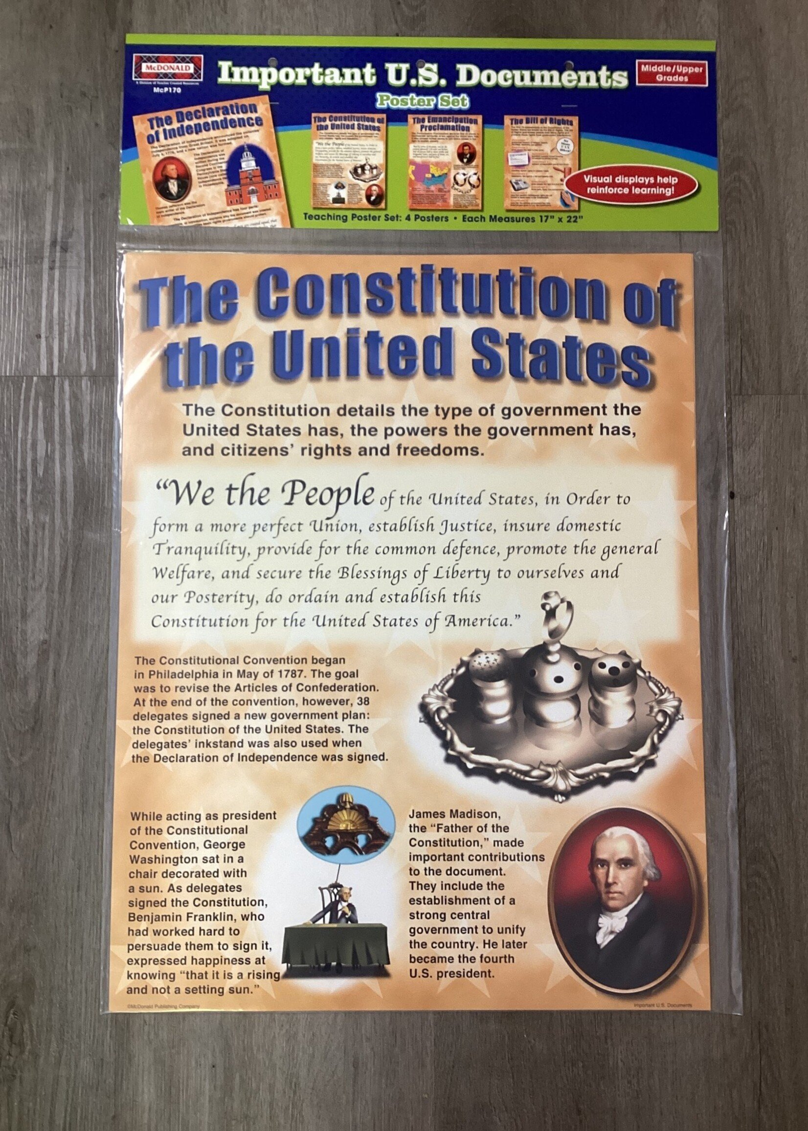 Important US Documents Poster Set:Constitution, Declaration of Independence, Emancipation Proclamation, Bill of Rights