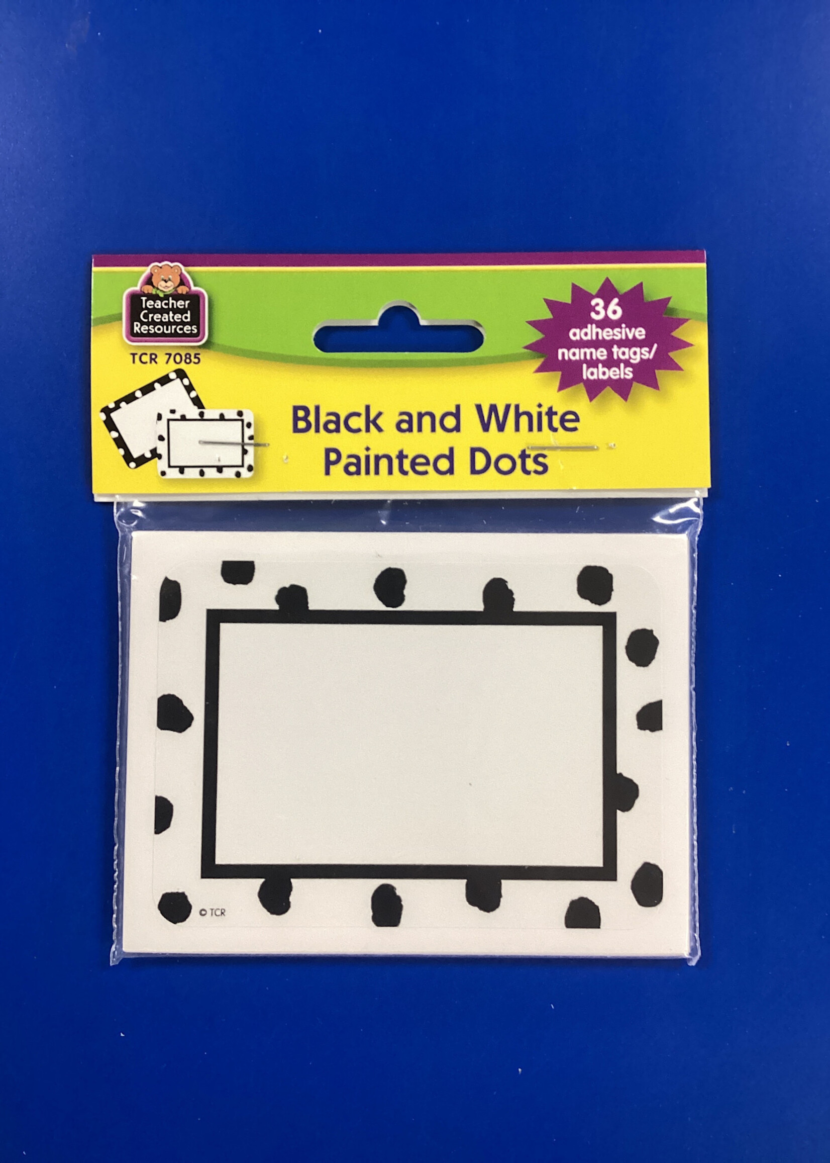 Black & White Painted Dots Name Tags/ Labels 36pc