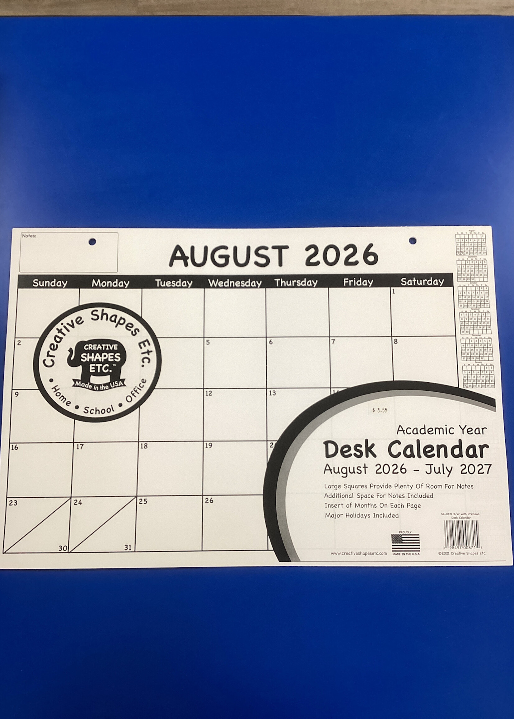 Academic Year Desk Calendar Black & White