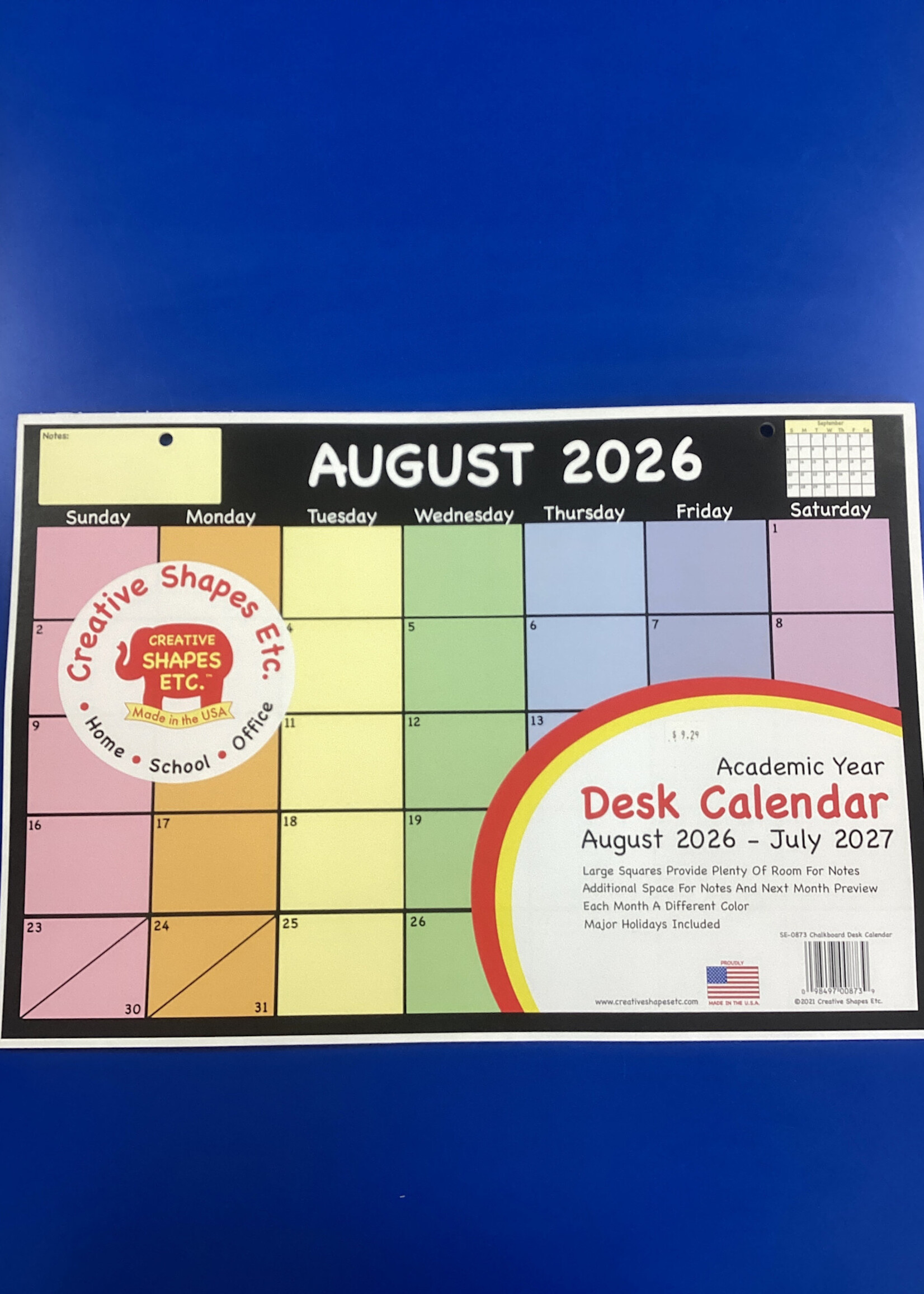Chalkboard Academic Yr Desk Cal Academic Year Desk Calendar Pastels