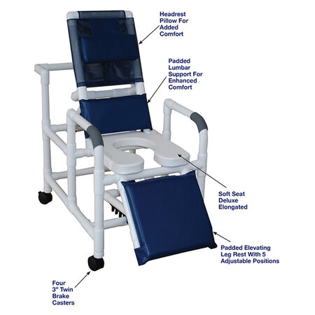 MJM International PVC Reclining Shower Chair With Soft Seat, DLX Elongated