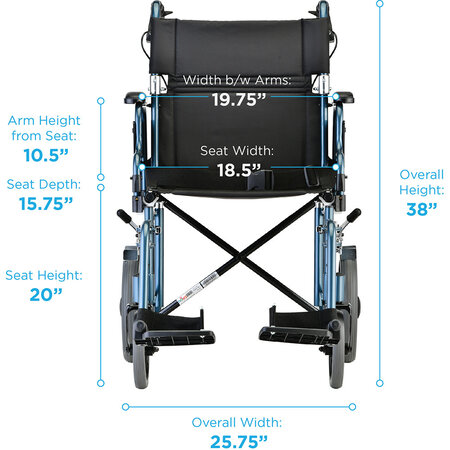 Nova Ortho-Med, INC. Transport Wheelchair, 19'' seat w/ brakes