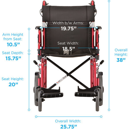 Nova Ortho-Med, INC. Transport Wheelchair, 19'' seat w/ brakes