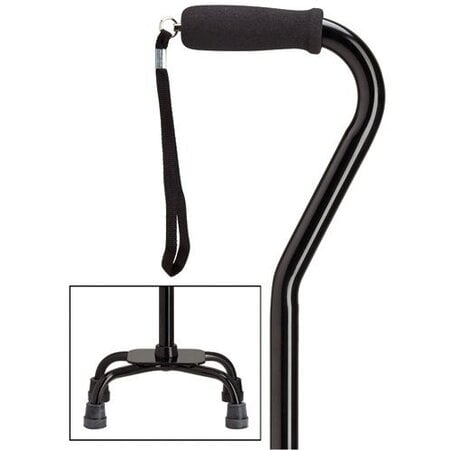 Harvy Canes Quad Cane With Offset Handle Black Small Base