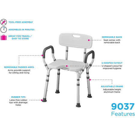 Nova Ortho-Med, INC. Nova Bath Seat Cutout with Back & Arms Standard