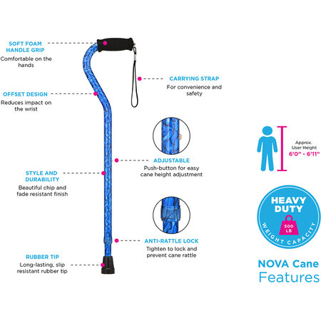 Nova Ortho-Med, INC. Cane- HD and Tall Offset Black