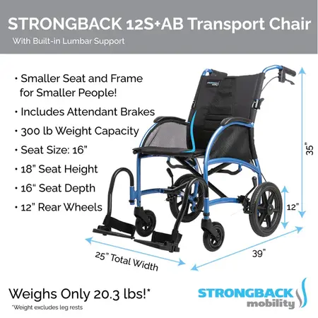 Strongback Mobility Strongback Wheelchair  12S W/ Attendant Brakes 16x16