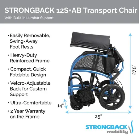 Strongback Mobility Strongback Wheelchair  12S W/ Attendant Brakes 16x16