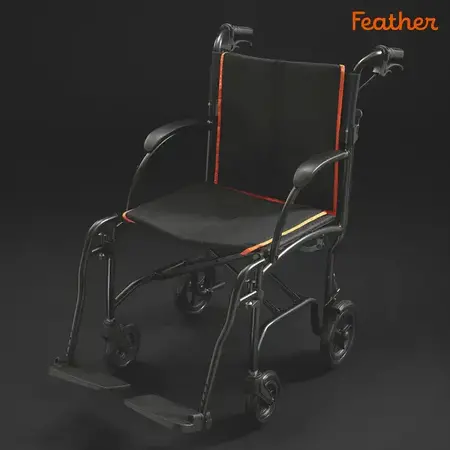 Feather Feather 18" Transport chair Includes Seat & Back Overlay, Swingaway Legrests, 18" Seat Width