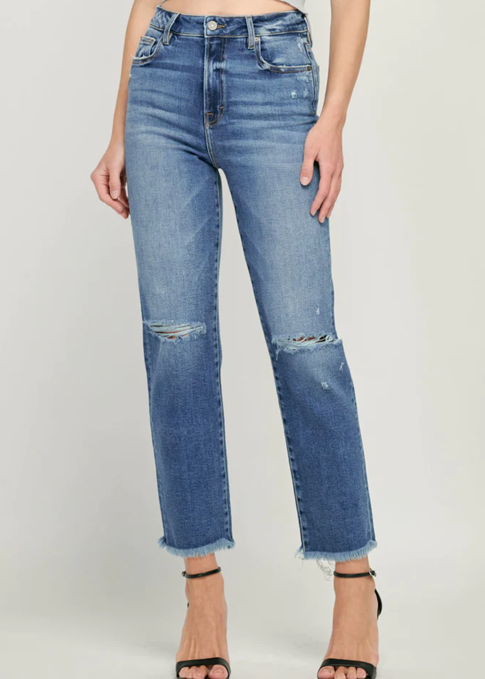 Hidden Jeans Tracey Dark Wash Frayed Hem Straight Jean