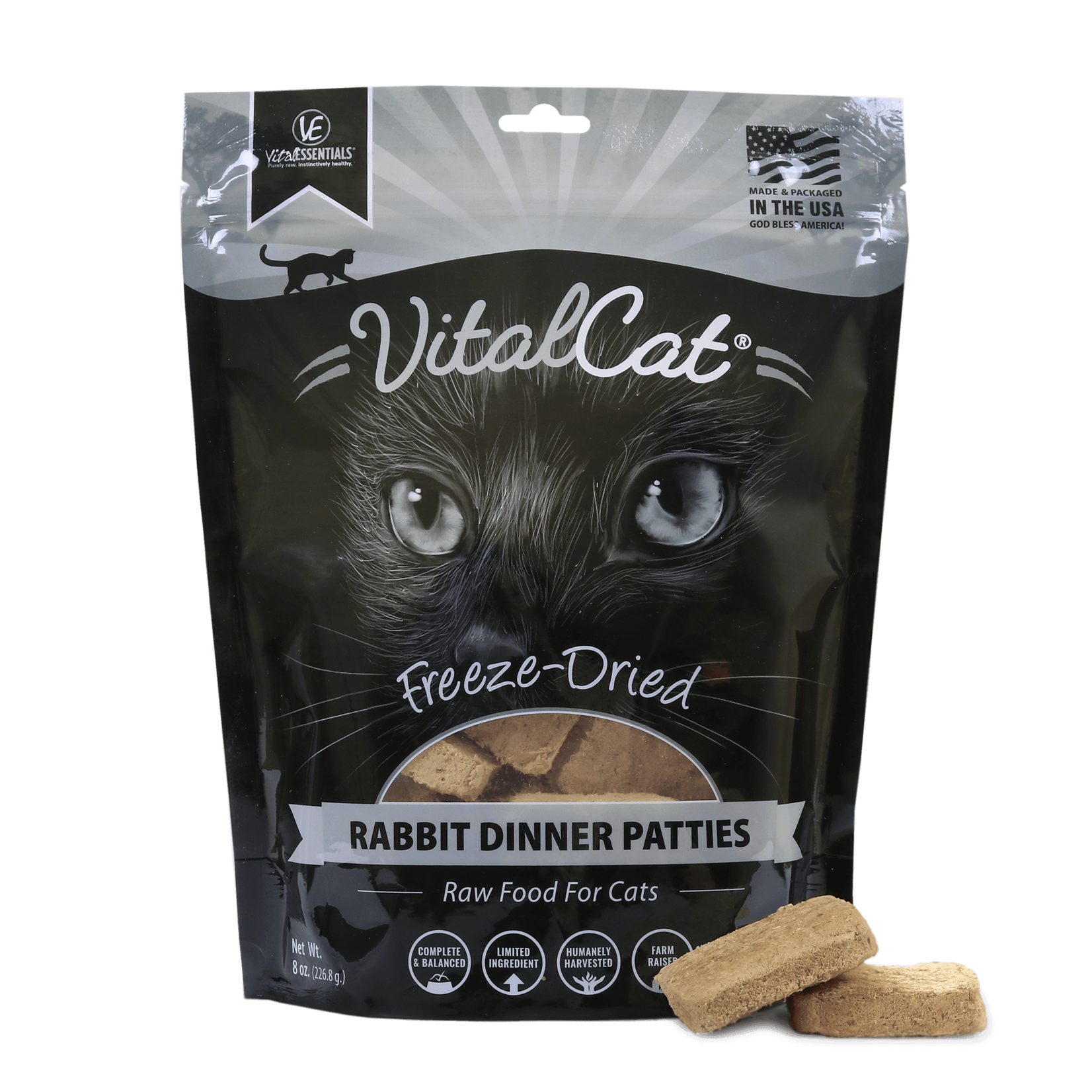 Vital Essentials VE Vital Cat Rabbit Dinner Patties Freeze-Dried Grain Free  8oz/226.8g