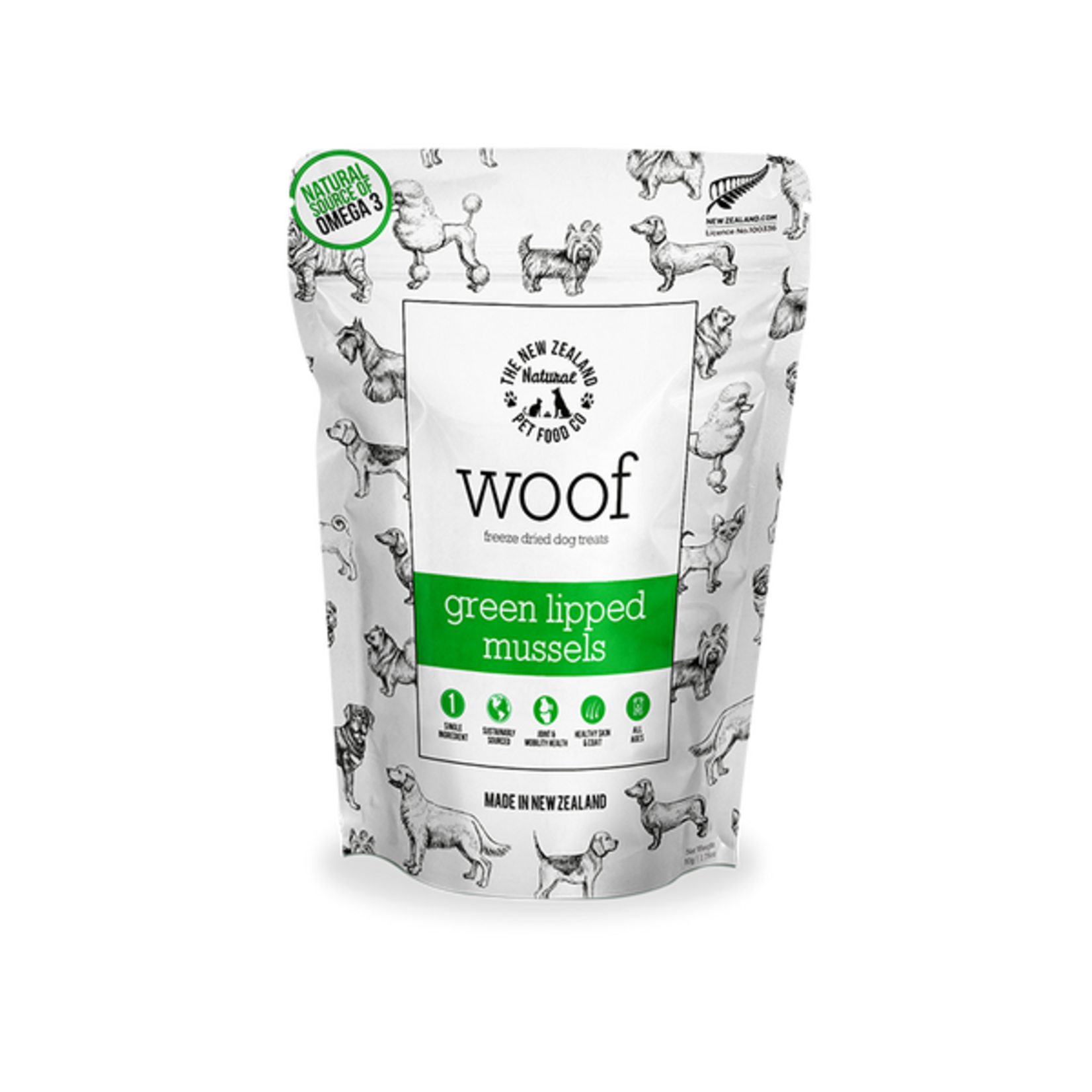 The New Zealand Pet Food Co THE NEW ZEALAND NATURAL PET FOOD CO WOOF Freeze-Dried Green Lipped Mussels Treats 50g