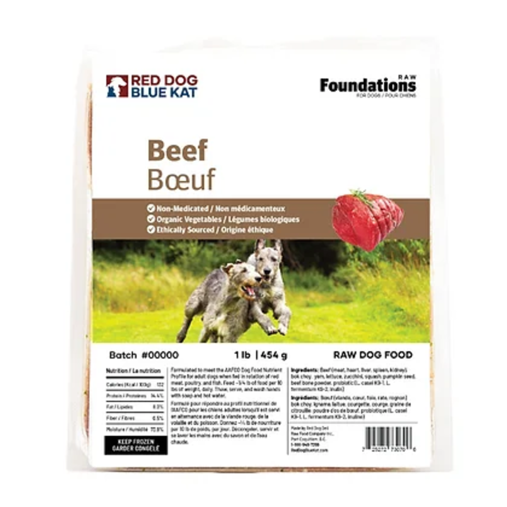 Red Dog Blue Kat RDBK FOUNDATIONS Dog Beef (NO TRIPE) Recipe 4X1/4lb  (DELIVERY UNAVAILABLE FOR THIS ITEM)