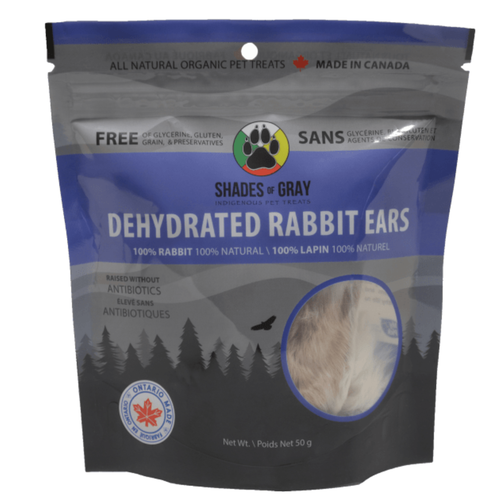 Shades of Gray Indigenous Treats Dehydrated Rabbit Ears 50g