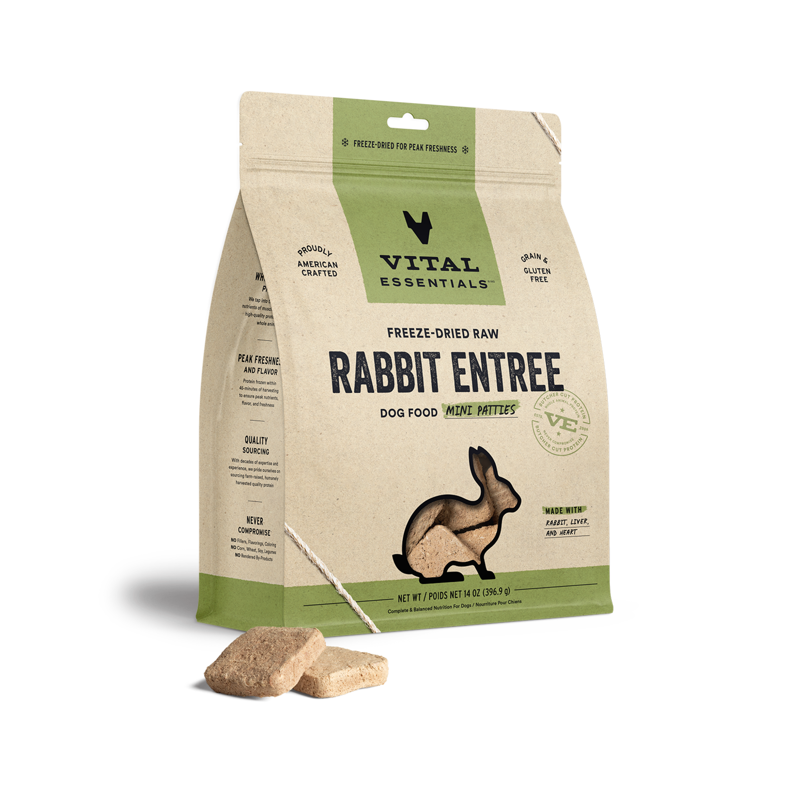 Vital Essentials Vital Cat Rabbit Mini Patties Freeze-Dried Grain Free  8oz/226.8g NEW PACKAGING