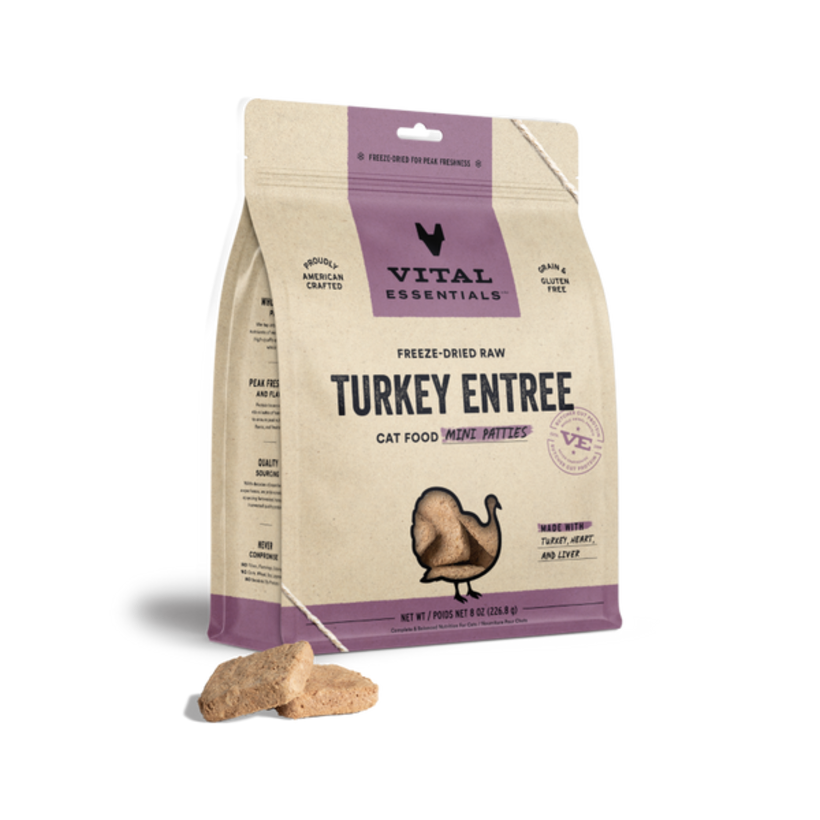 Vital Essentials Vital Cat Turkey Dinner Patties Freeze-Dried Grain Free  8oz/226.8g NEW