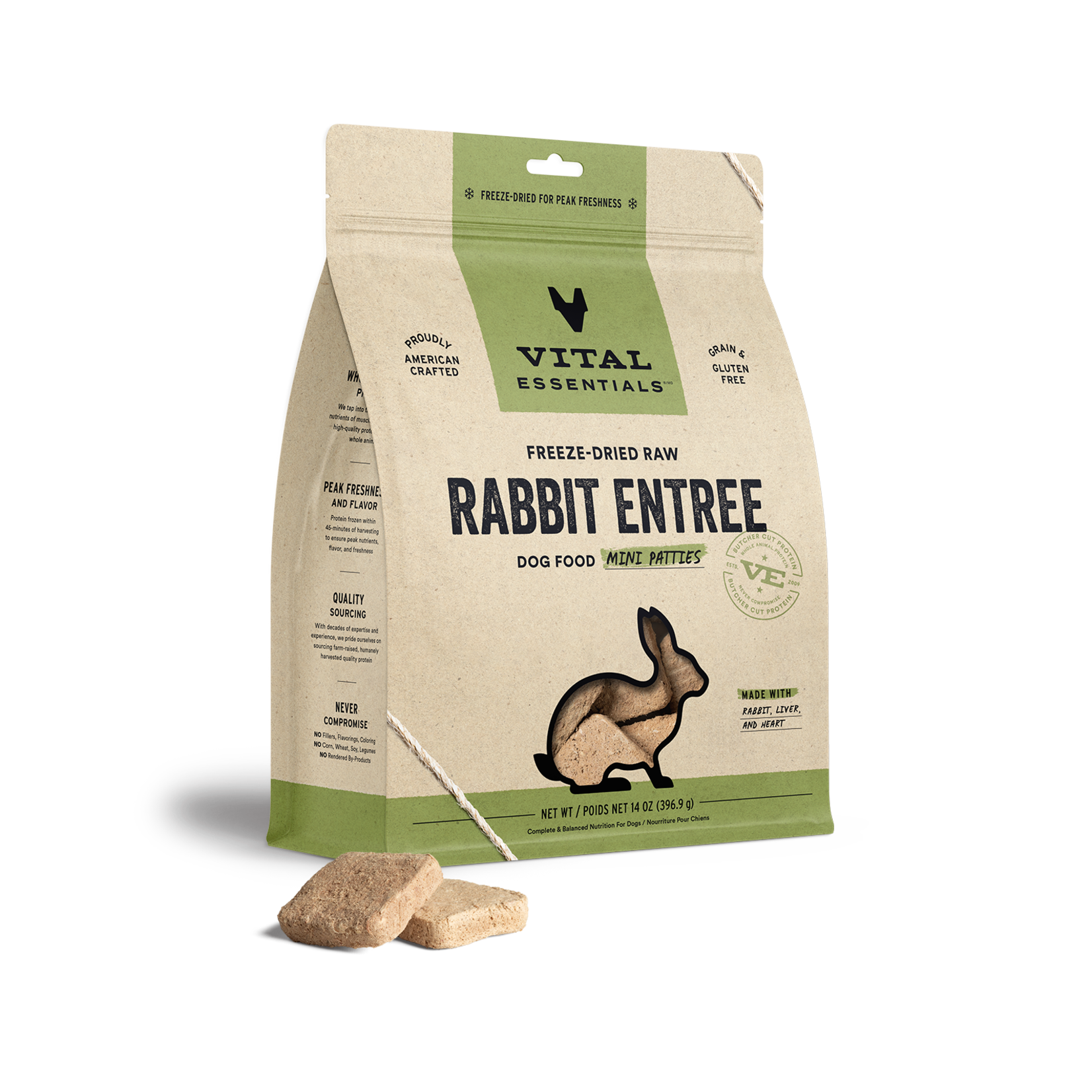 Vital Essentials Vital Essentials Rabbit Patties for Dogs Freeze-Dried Grain Free 14oz/396.9g