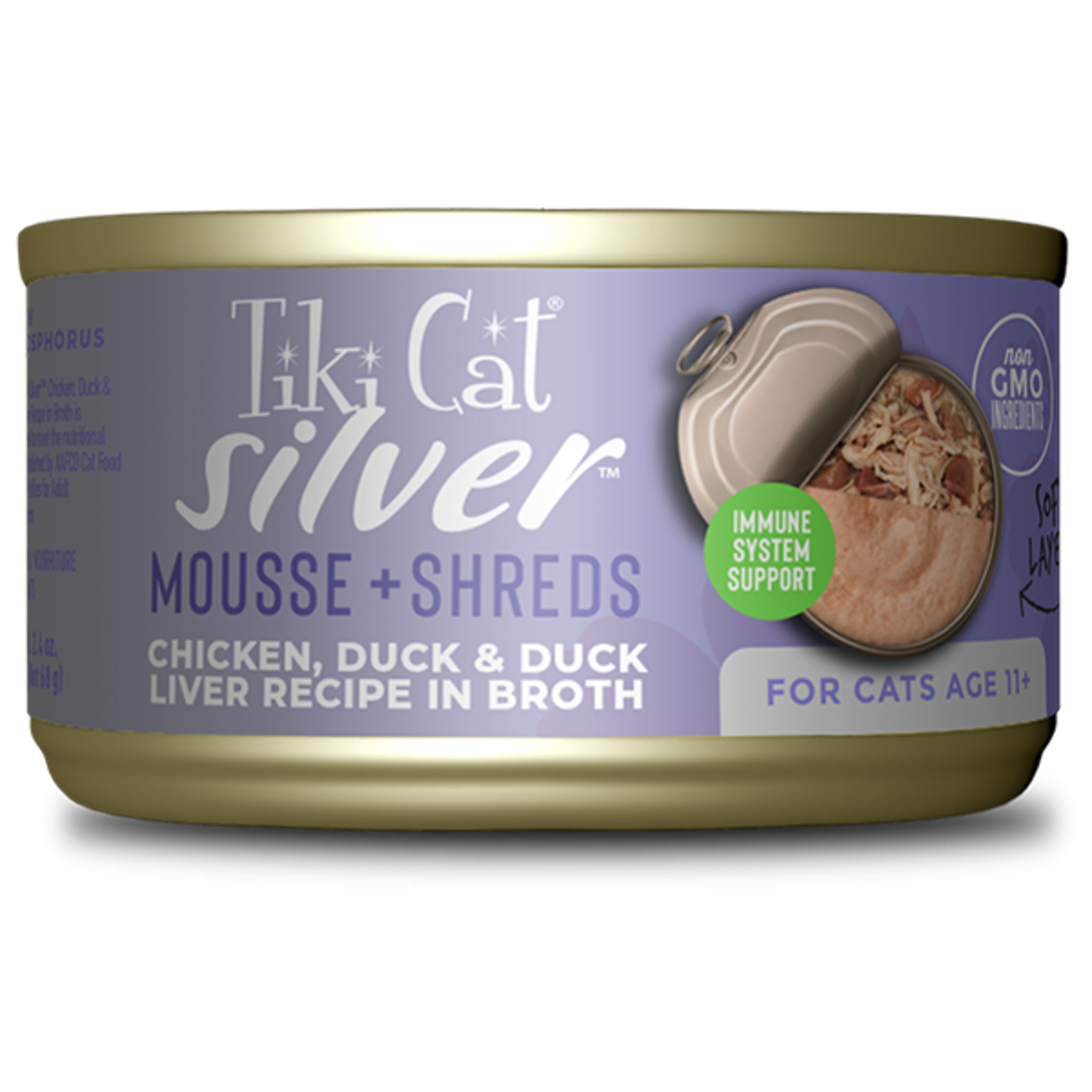 TIKI CAT Tiki Cat Silver Mousse & Shreds with Chicken, Duck & Duck Liver 2.4oz/68g