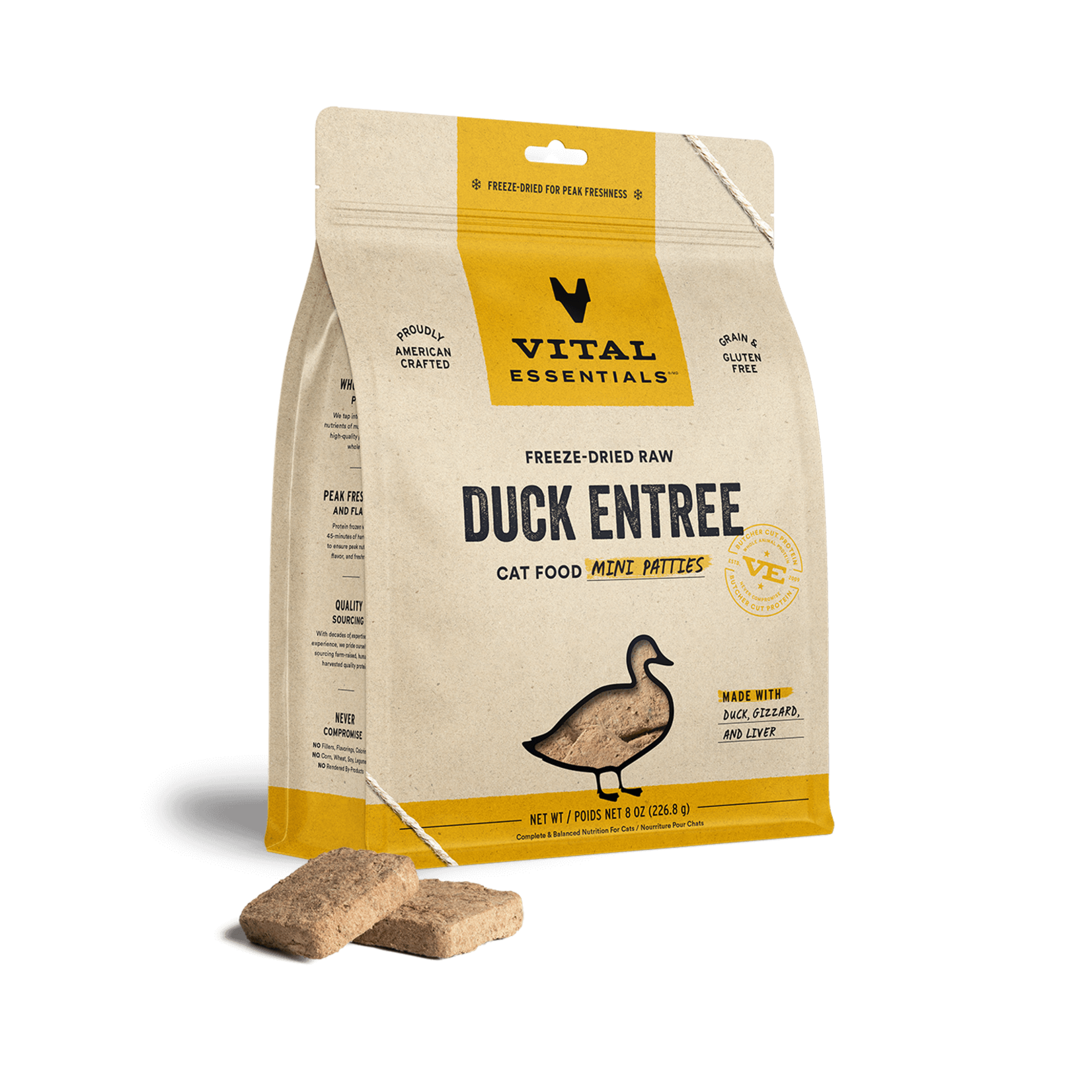 Vital Essentials Vital Cat Duck Patties Freeze-Dried Grain Free  8oz/226.8g NEW
