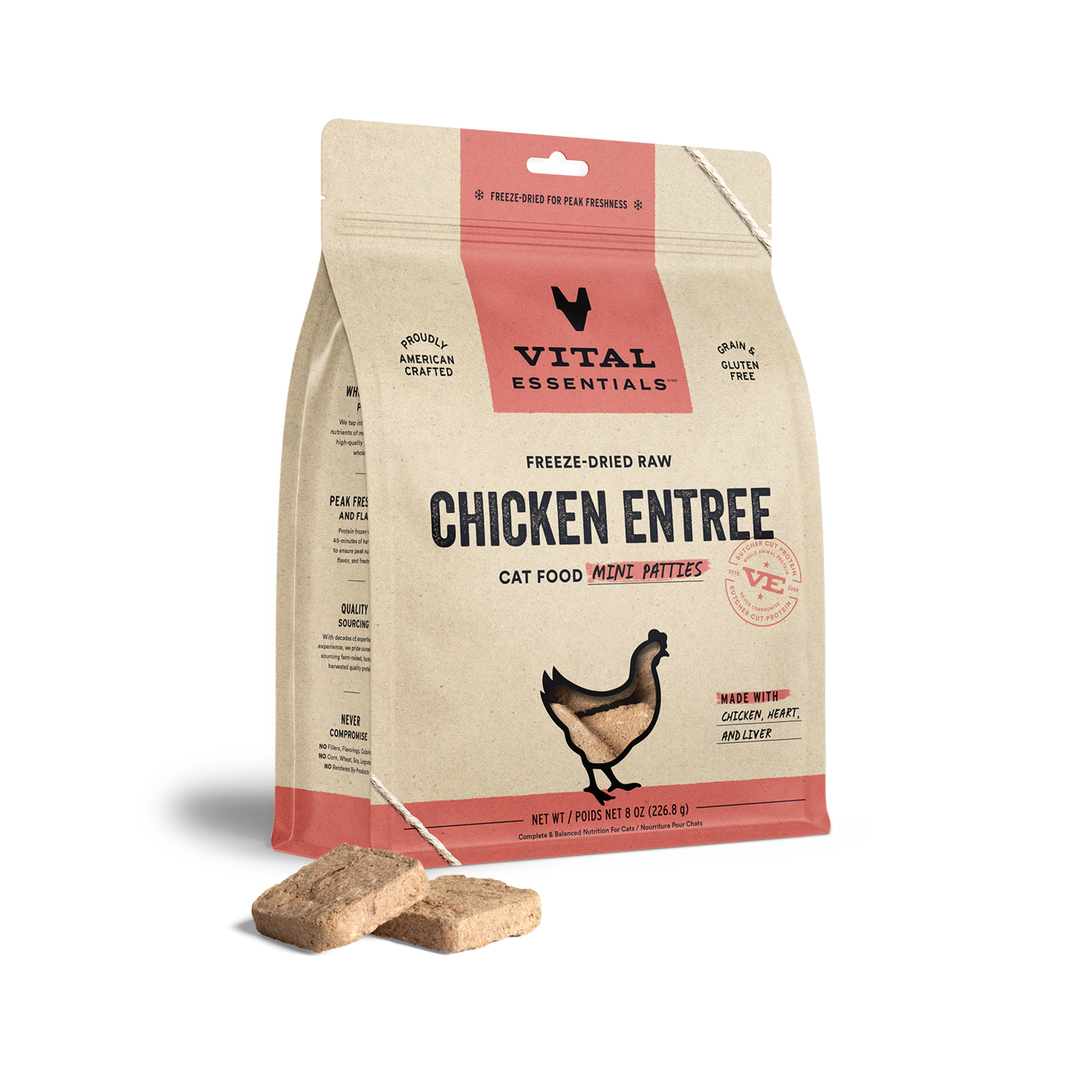Vital Essentials Vital Cat Chicken Mini Patties Freeze-Dried Grain Free 8oz