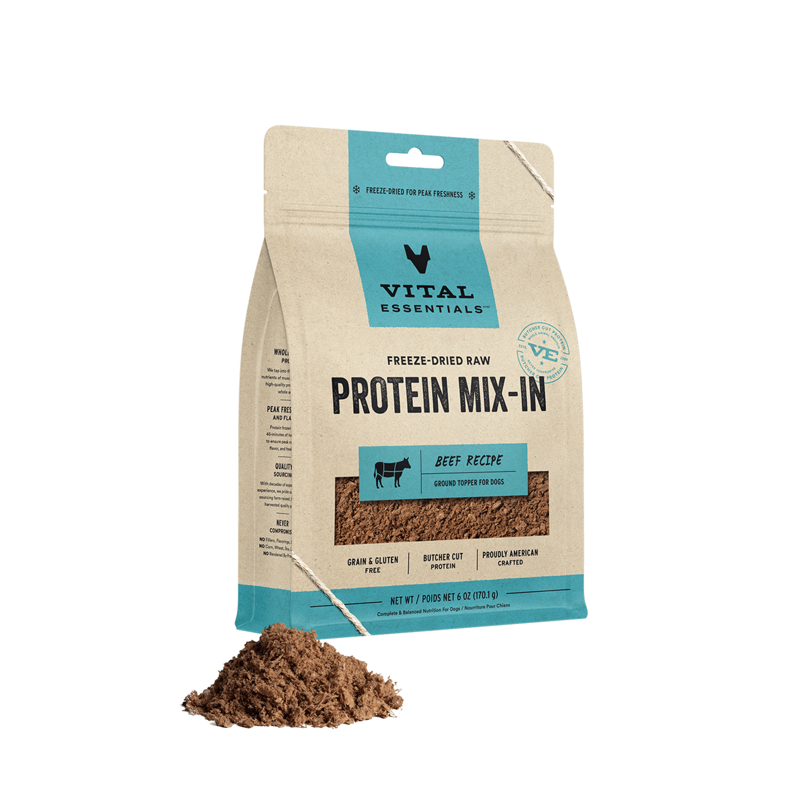 Vital Essentials Vital Essentials Freeze-Dried Raw Protein Mix-In Beef Ground Topper For Dogs 6oz NEW